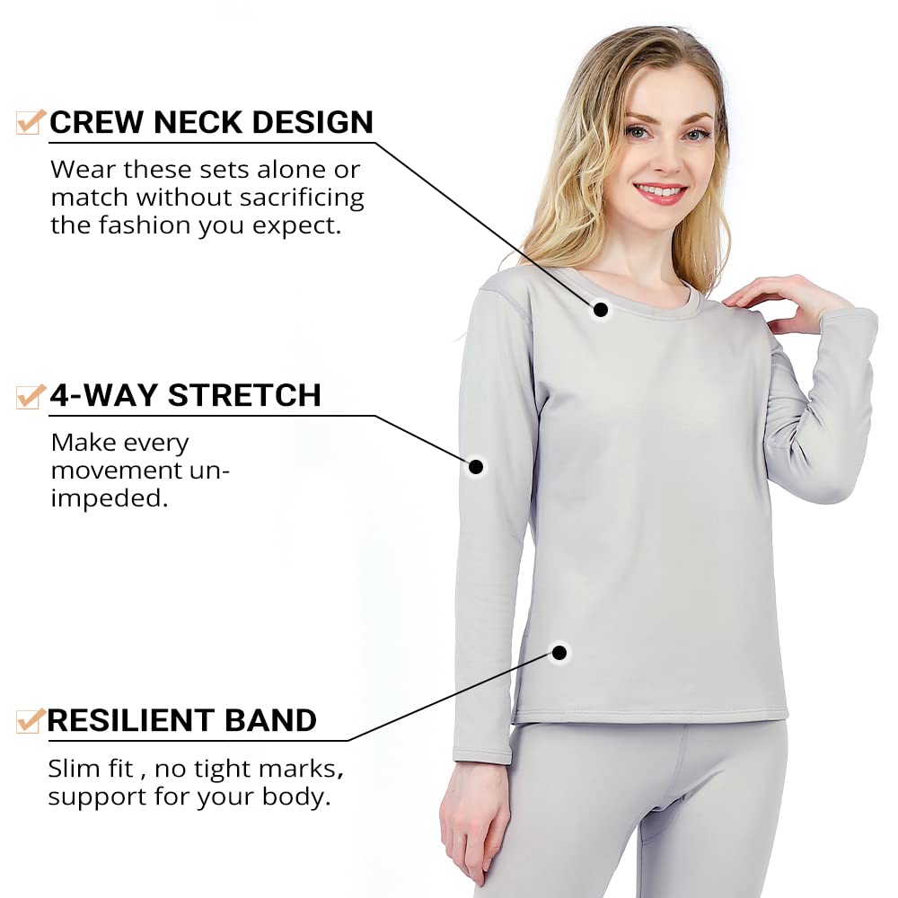 Herobiker Thermal Underwear Women Ultra-Soft Set Base Layer Top  Bottom Long Johns Warm With Fleece Lined Winter Grey