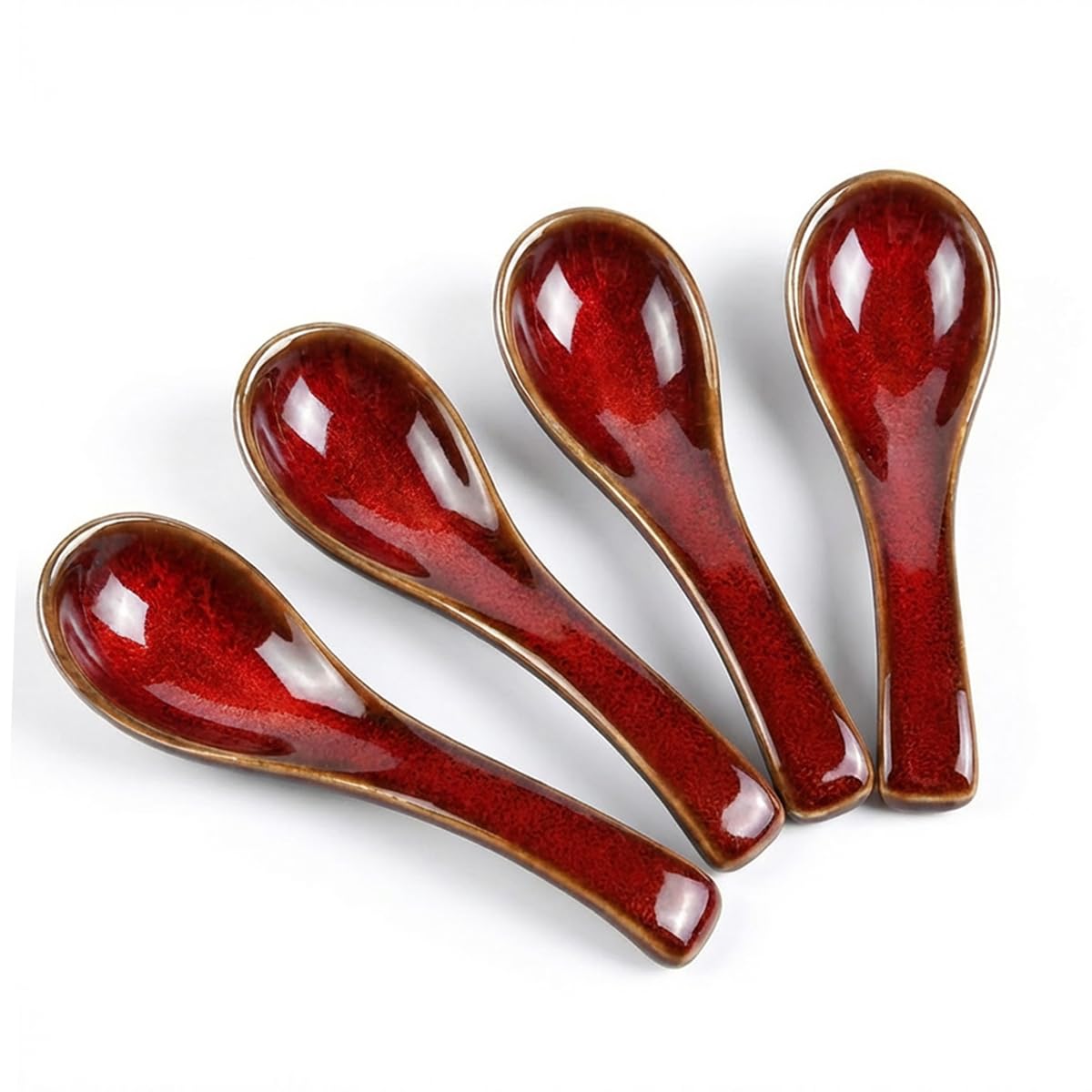 Asian Soup Spoon set of 4,Japanese ramen spoon 5.5 inch Ceramic Chinese Soup Spoons Retro Ramen Bowl Porcelain Spoon for Chinese
