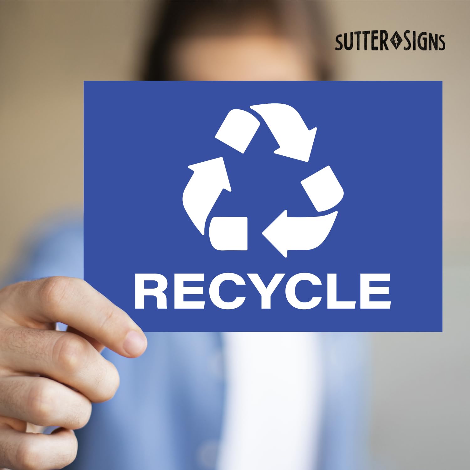 Recycle Stickers, Self Adhesive Weatherproof Vinyl Stickers, Blue, 7'' X 10'' (Pack Of 4)