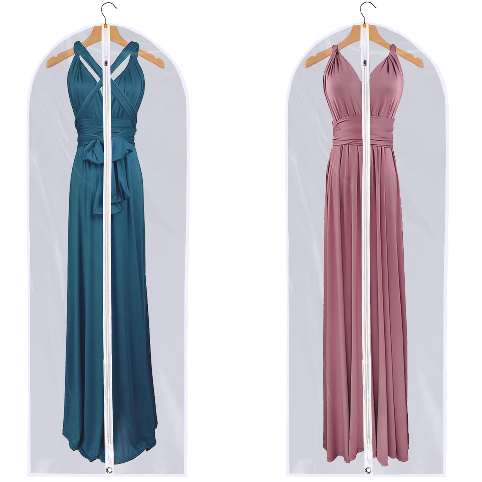 Dress Bags For Gowns Long - Foldable, 65'' Clear Garment Bags For Closet Storage And Travel 24''X65''/ 2 Pack