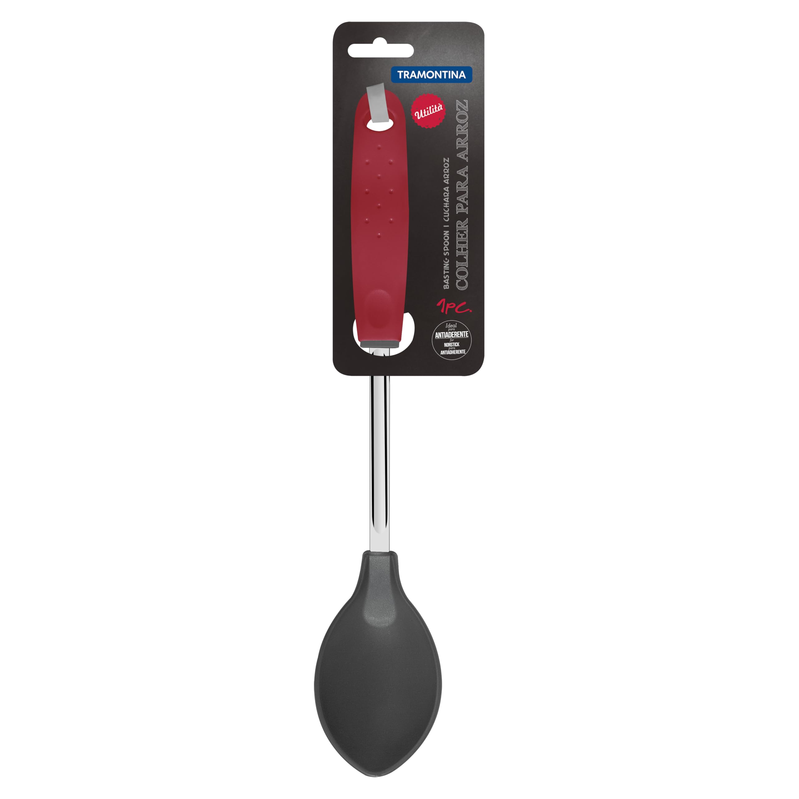 Tramontina Utilita Nylon Rice Spoon  Red Polypropylene Handle  Heat Resistant Up To 180C  Ideal For Serving Rice, Grains, Qui