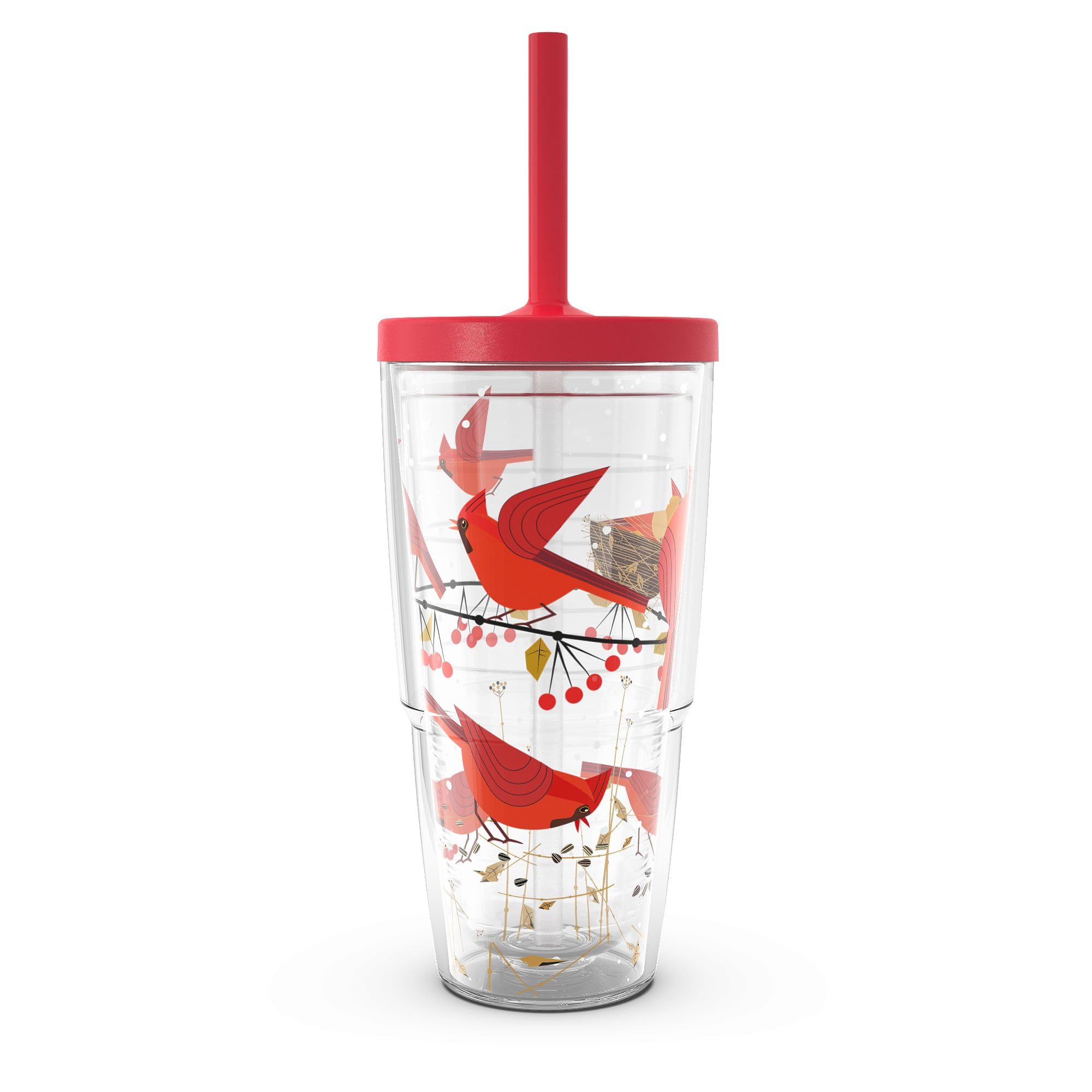 Tervis Christmas Cardinals Made in USA Double Walled Insulated Tumbler Travel Cup Keeps Drinks Cold & Hot, 24oz with Straw Lid, 
