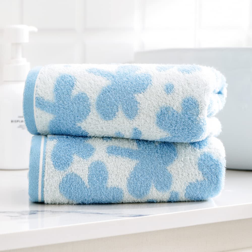 Sense Gnosis Blue Hand Towels Set Of 2 Clovers Pattern 100% Cotton Absorbent Soft Floral Hand Towels For Bathroom Decorative 13
