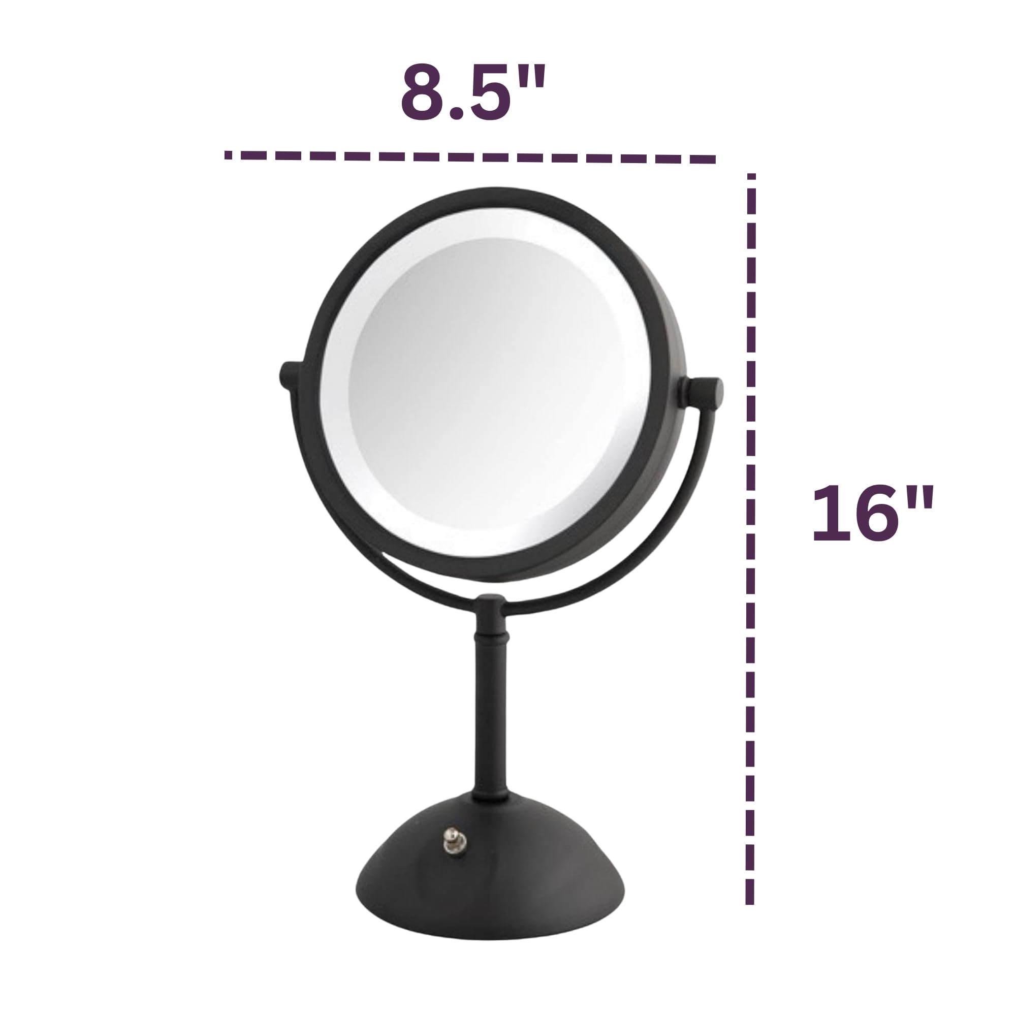 JERDON Lighted Makeup Mirror with Magnification - 1X and 8X Magnification - Black Makeup Mirror - Model HL8808BKL