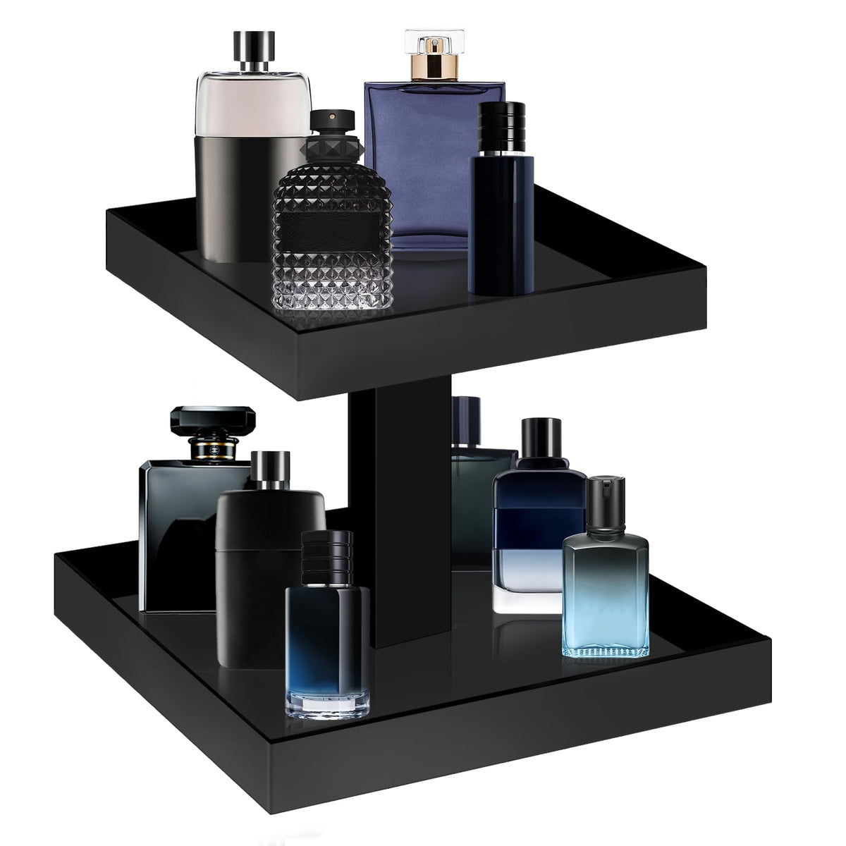 Yageli Black Perfume Display Organizer Tray - Acrylic 2-Tier Bathroom Countertop Organizer Vanity Trays Makeup Storage Shelf Hol