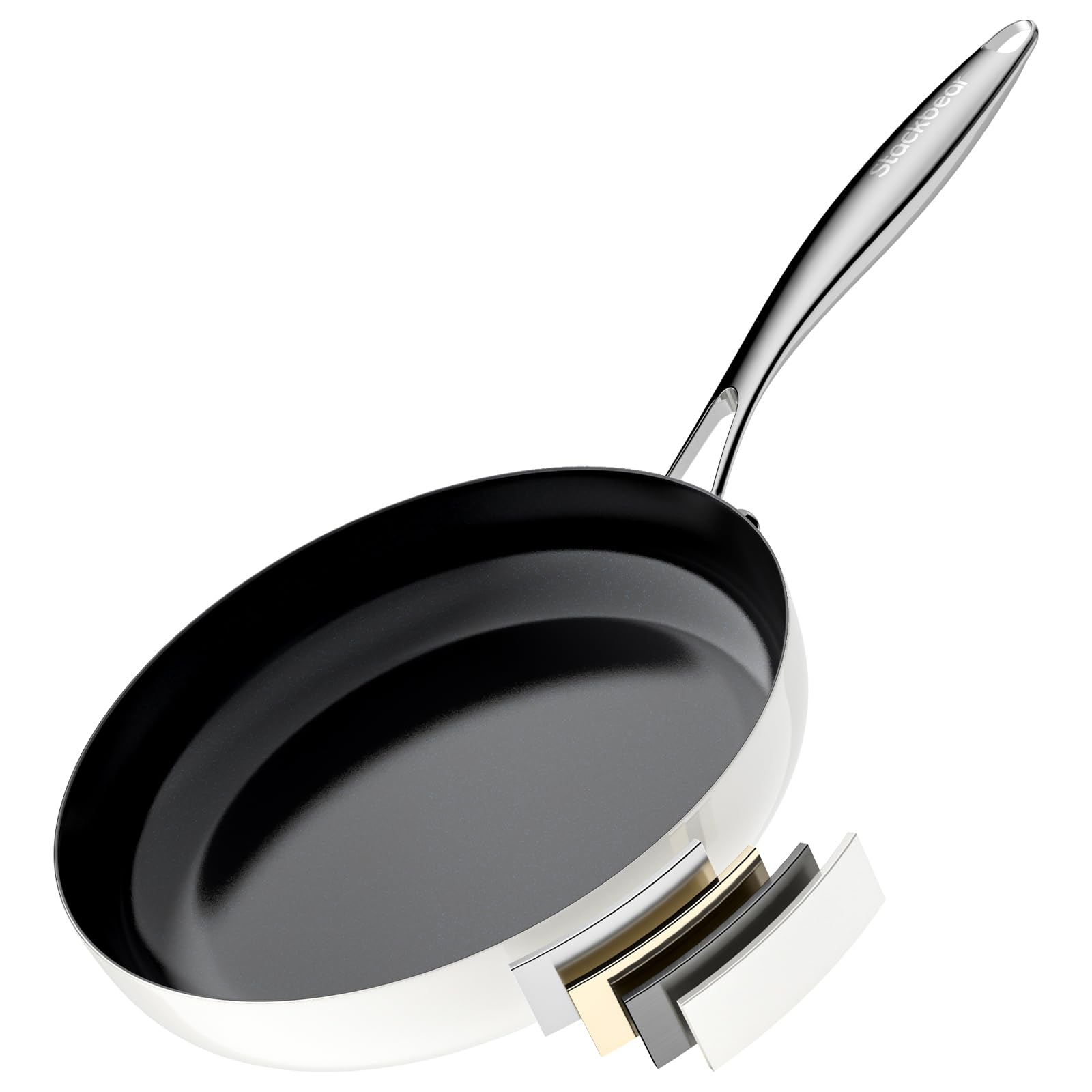 stackbear Ceramic Nonstick Frying Pan for Cooking 11.8 Inch, Non Stick TriPly Stainless Steel Pan, Non Toxic Skillet, PTFE & PF