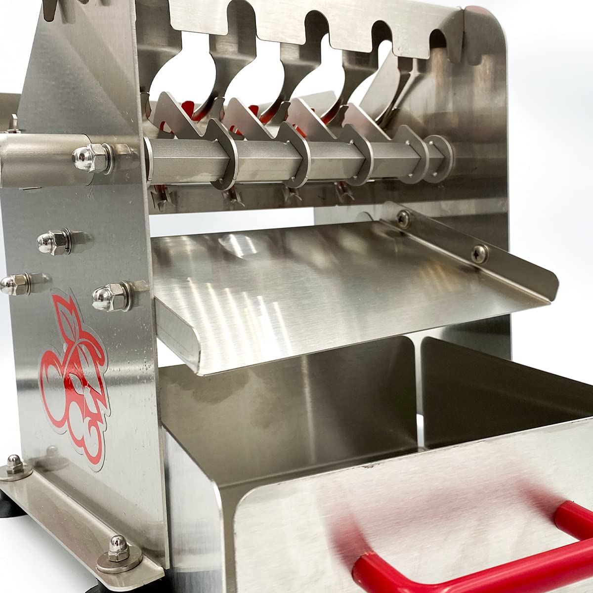 The Sausage Maker - Stainless Steel Deluxe Cherry Pitter - Heavy Duty Multi Pit Removal Tool - 5 At Once Capacity - Includes Cat