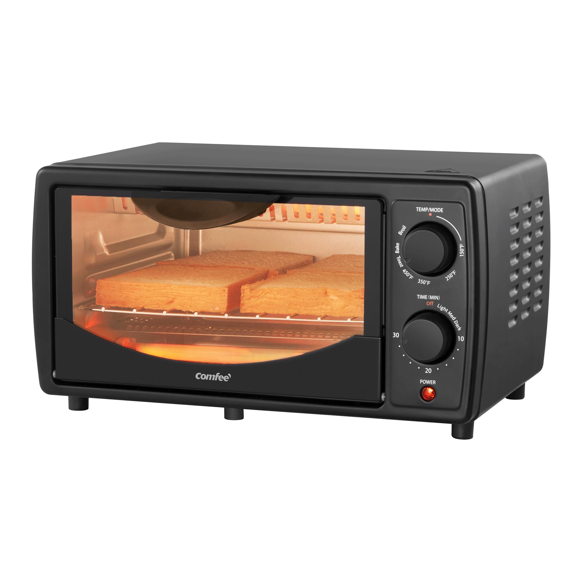 COMFEE Toaster Oven Countertop, Small Toaster Ovens Combo 4 slice, Mini Oven for 9 Pizza, Compact Oven 2 Racks for Toast, Bake,
