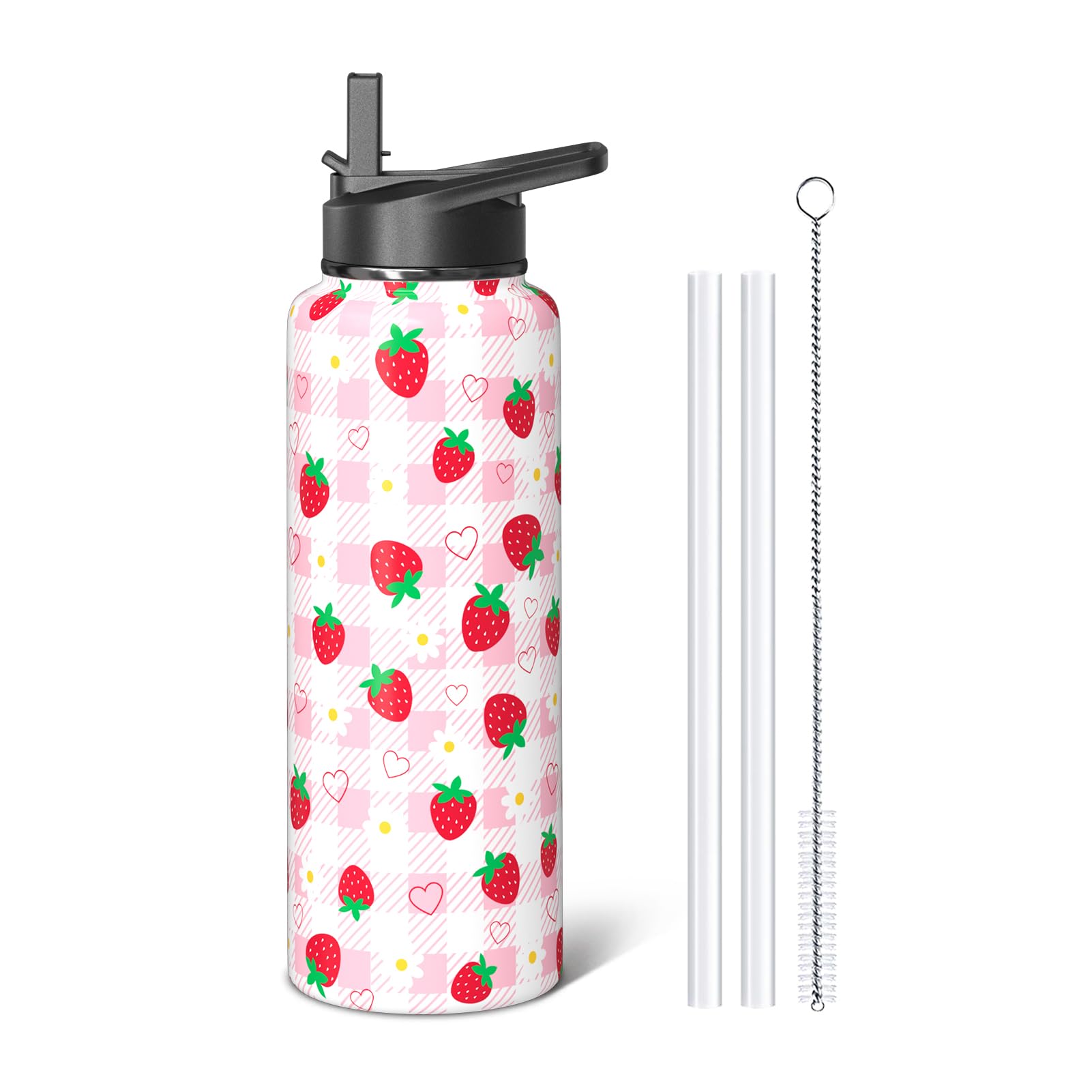 Sabobo Cute Strawberry 40oz Sport Water Bottle Gifts for Women Girls
