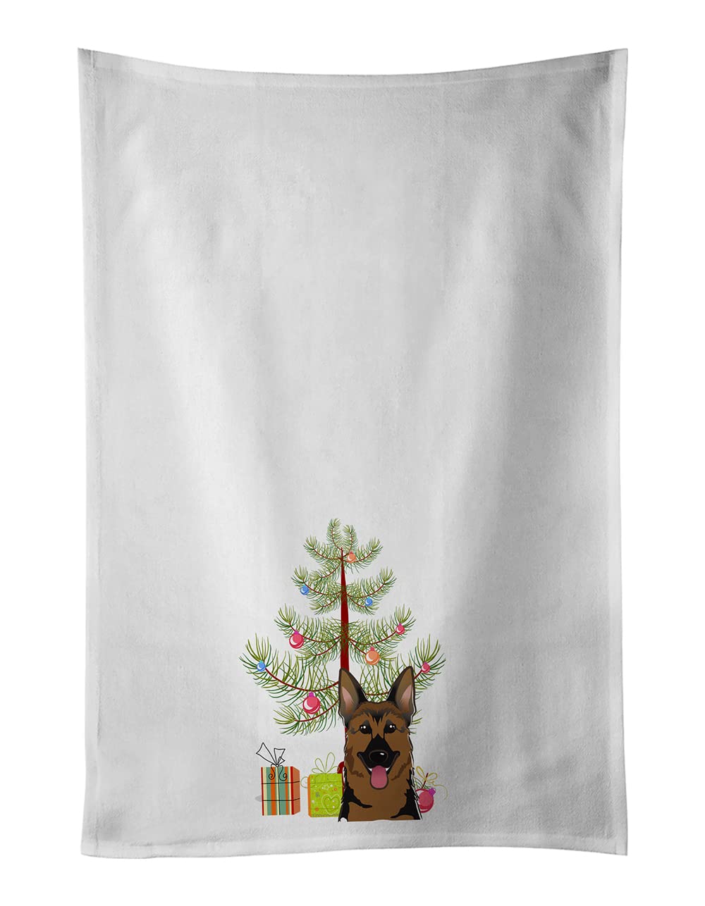 Christmas Tree and German Shepherd White Kitchen Towel Set of 2