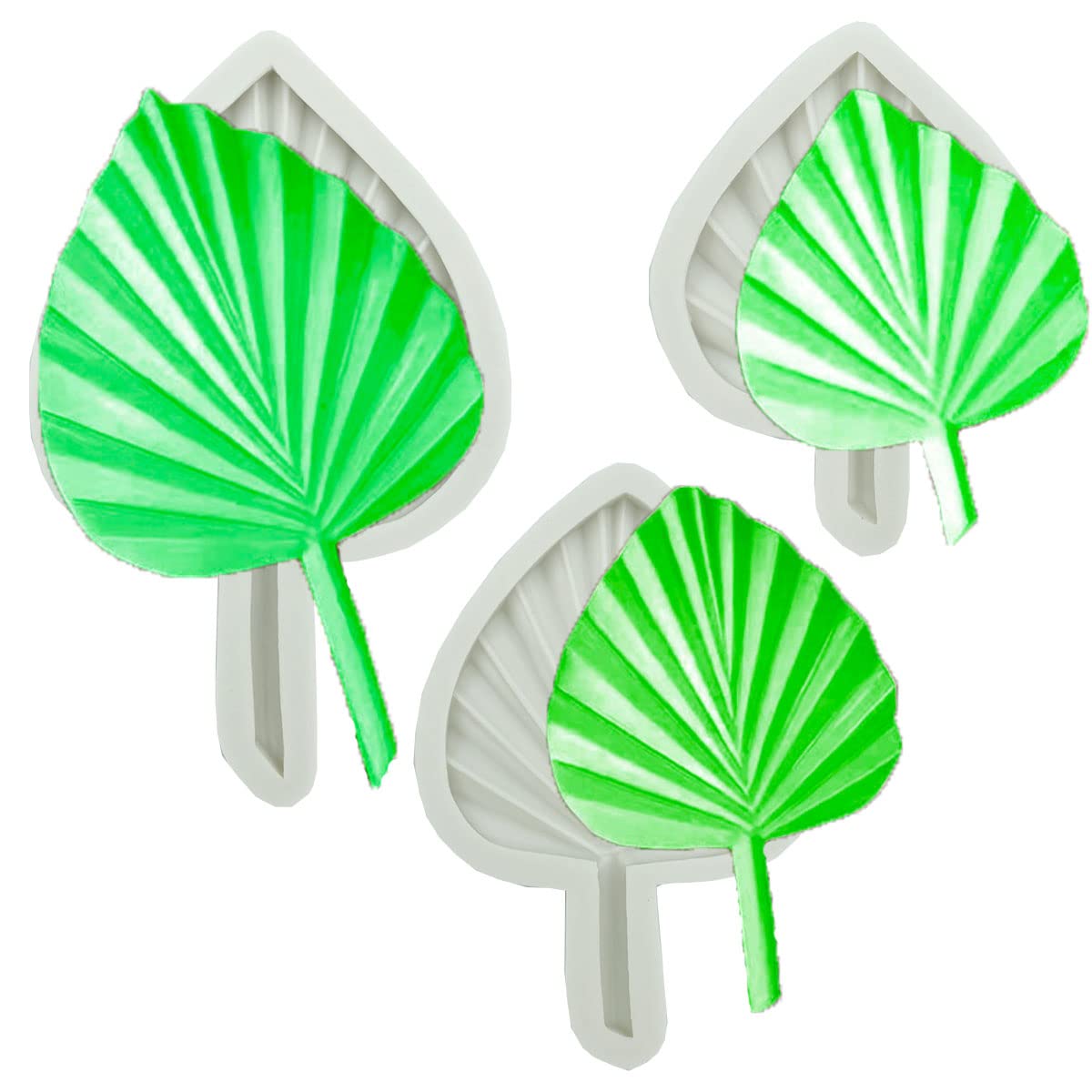 Fan Leaf Silicone Molds, 3 Pcs Flower Leaf Shape Fondant Cake Mold For Candy Chocolate Dessert Cake Decoration Cupcake Topper So