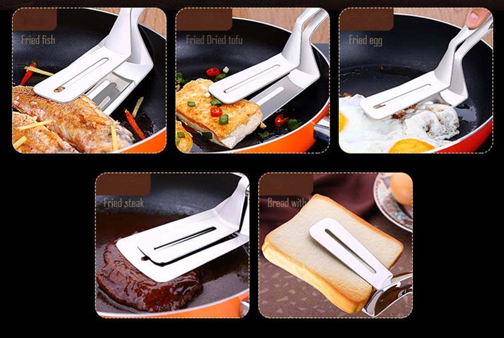 304 Kitchens Tongs 10 Inch Premium Stainless Steel Multipurpose Gripper Bread Clip/Steak Clamps/Fried Steak Clamp/Barbecue Tongs/Beefsteak Turner Flipper (1)