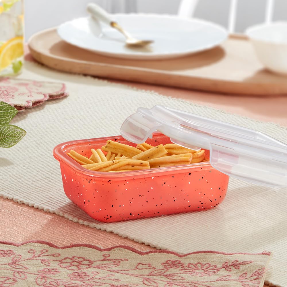 Borosil 370 Ml Kube Pink Food Storage Container With Air Tight Lid | Rectangle Shape Borosilicate Glass Organiser | Microwave & 