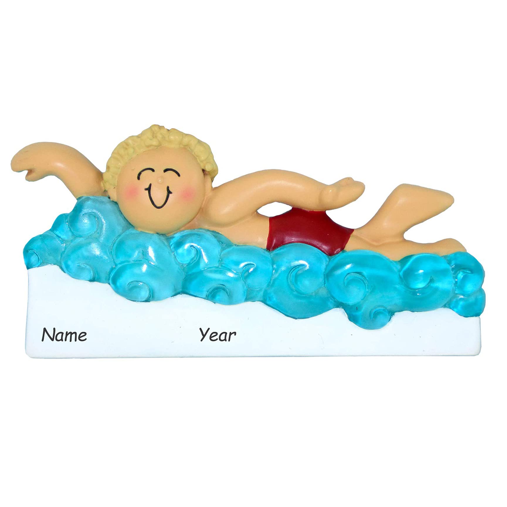 HOBBY HOME ACCESSORIES Personalized Learning to Swim Boy Christmas Tree Ornament 2023 | Yellow Hair Young Child Freestyle Practi
