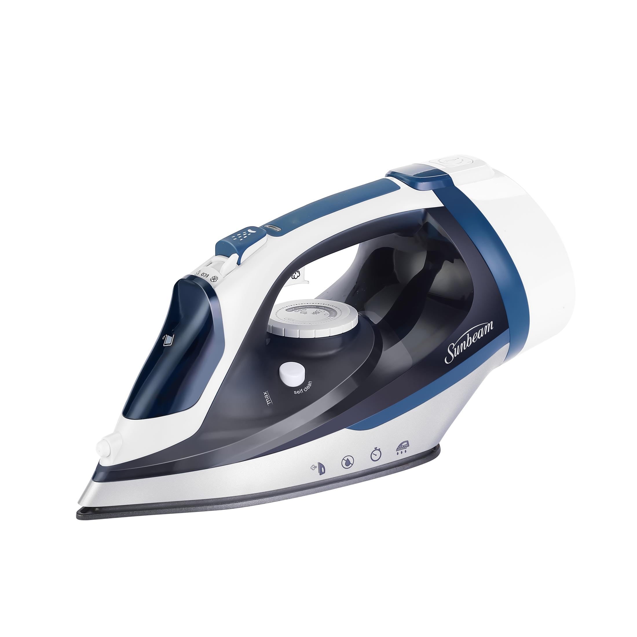 Sunbeam 1700W Steam Iron, 8' Retractable Cord, Variable Temperature Select, Non-Stick Soleplate, Dual Spray Mist, Horizontal Or