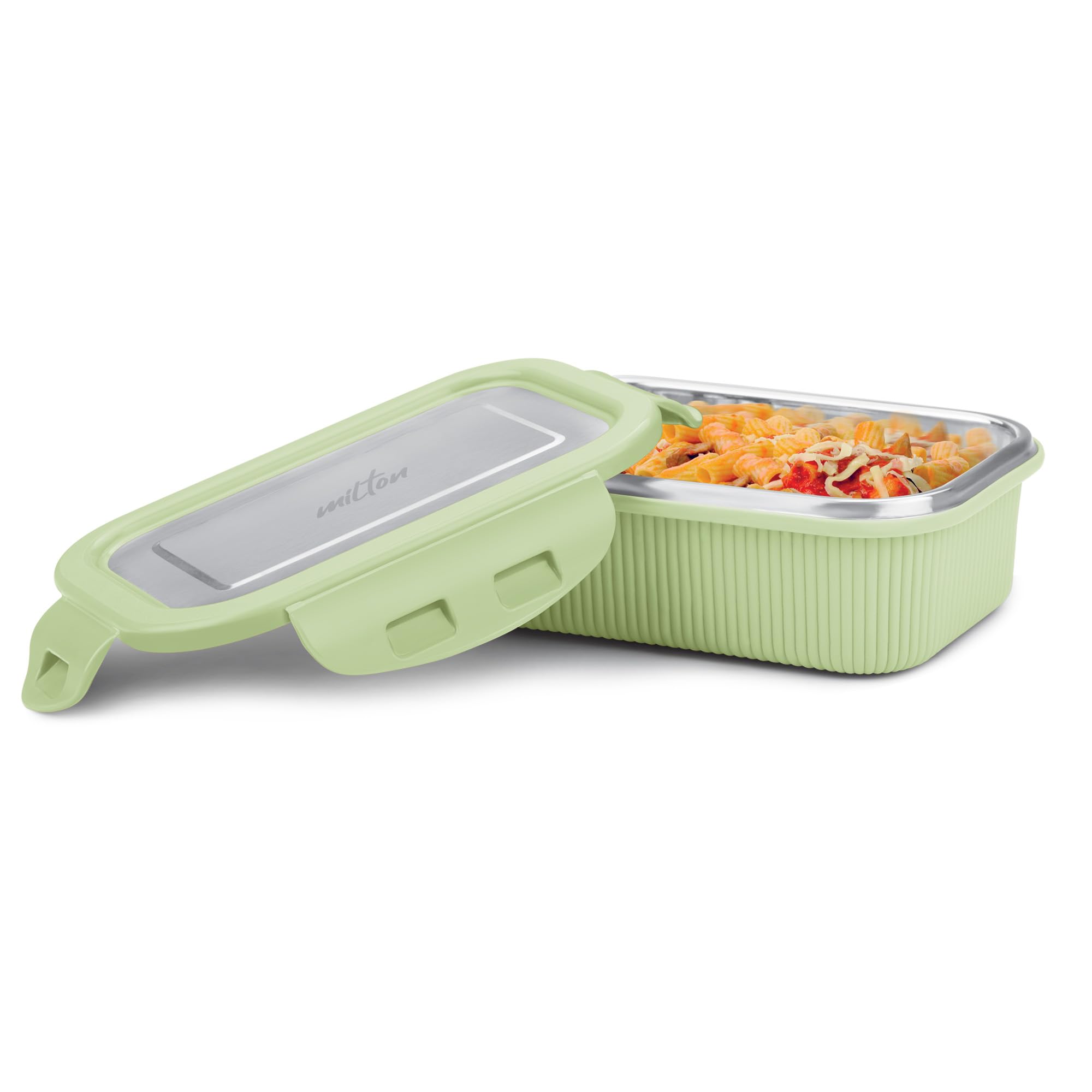 Milton Cool Touch Rectangular 400 Stainless Steel Container, 380 Ml, Green | Microwave Safe | Food Grade | Bpa Free | Refrigerat