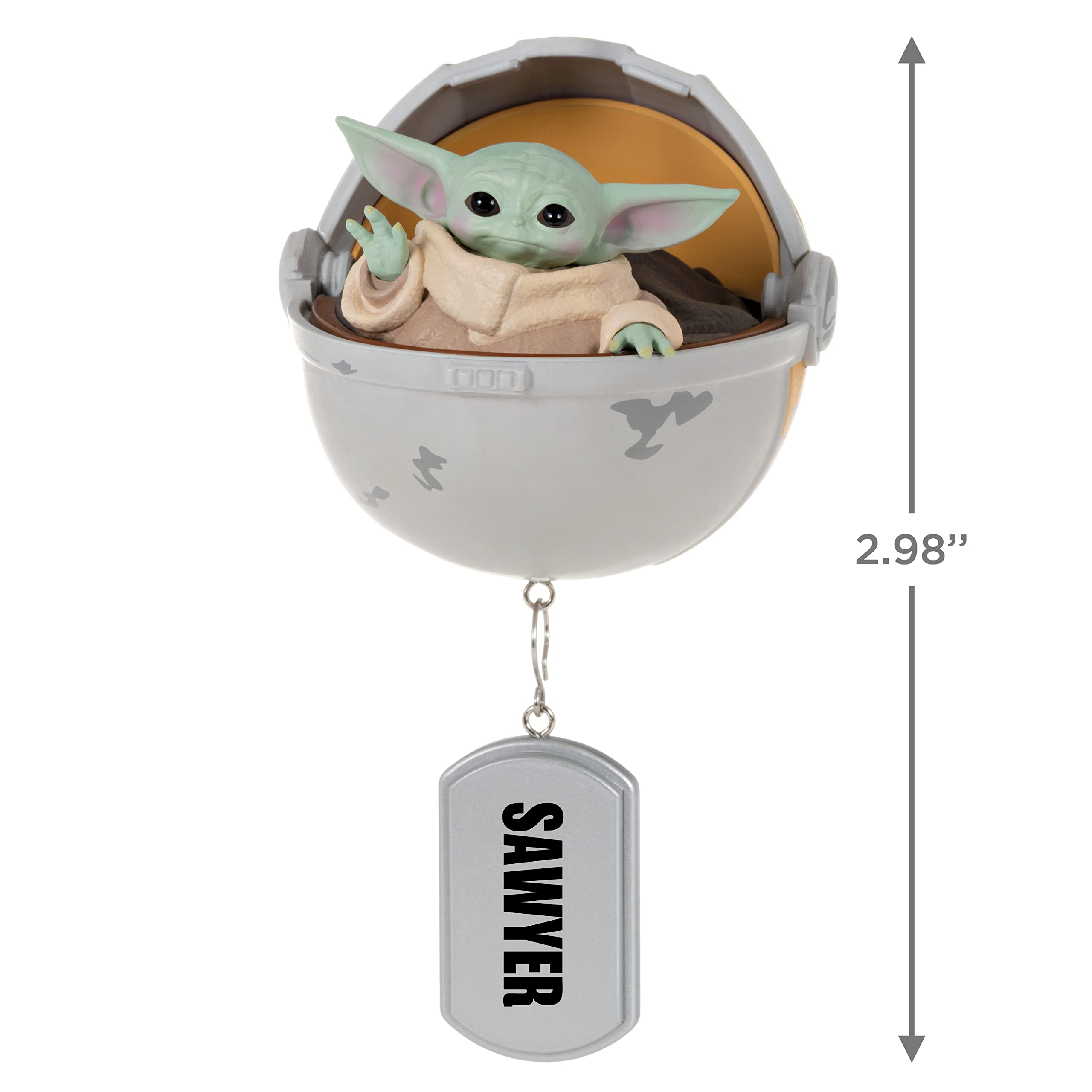 Hallmark Keepsake Personalized Christmas Ornament 2023, Star Wars: The Mandalorian Grogu in Hovering Pram, Gift for Star Wars Fa