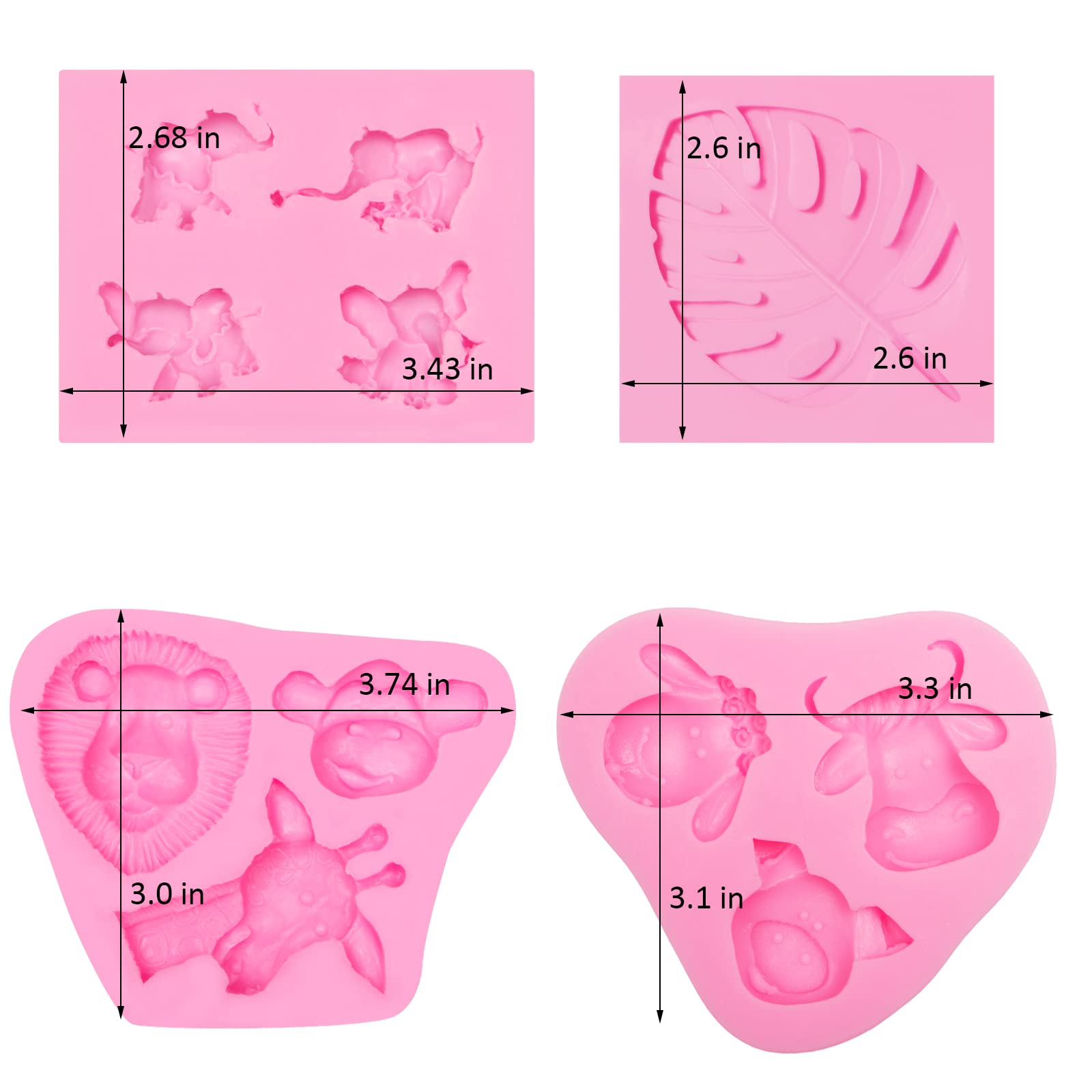 Elephant Chocolate Mold, Animal Theme Lion Giraffe Silicone Molds For Baby Shower Birthday Party Cake Decoration, Safari Animal