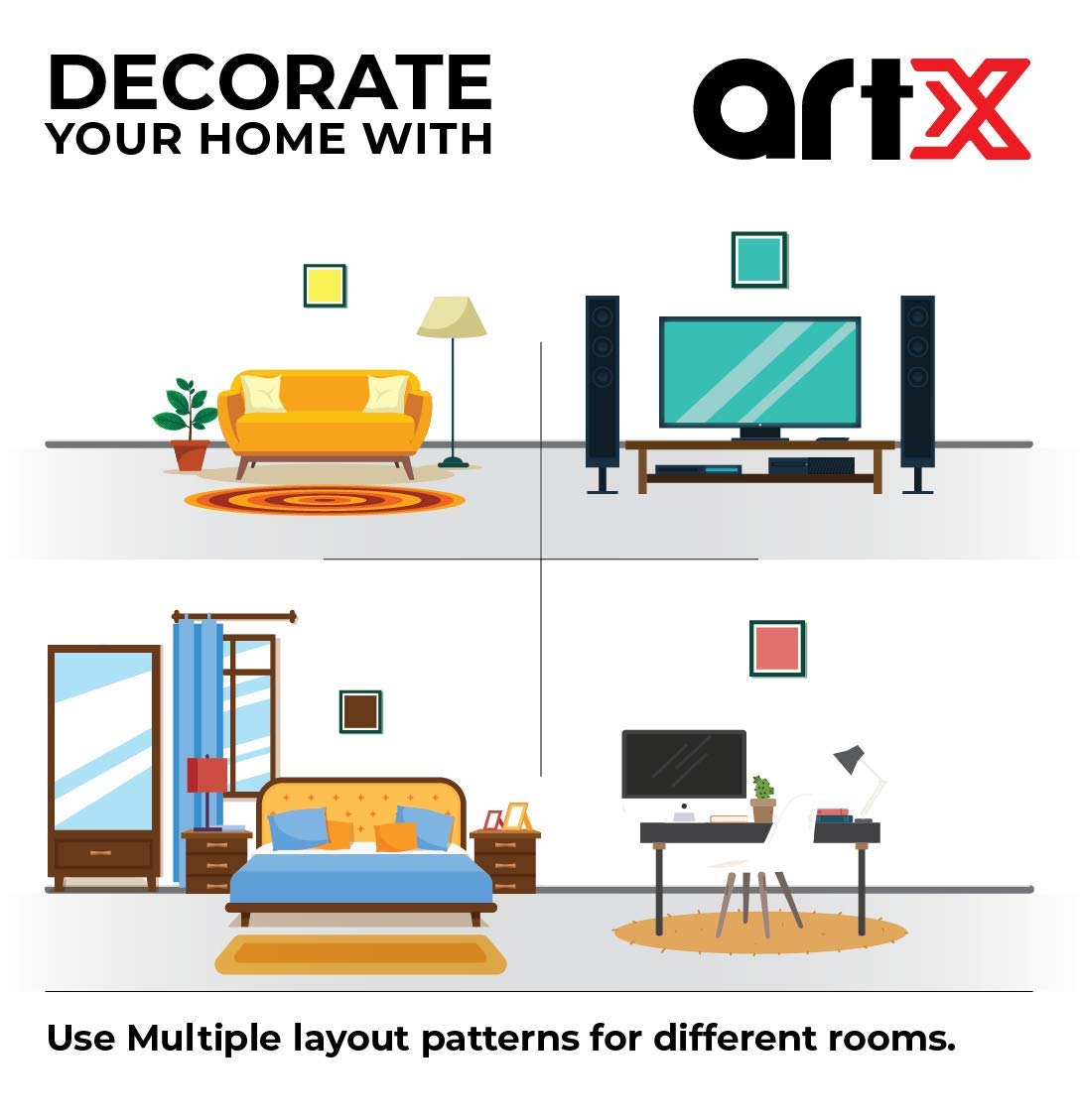 Artx Paper Motivational Quotes Wall Frame Art Painting, Framed Paintings For Home Office Decor 19 X 19 Inches, 9.5 X 9.5 Each, M