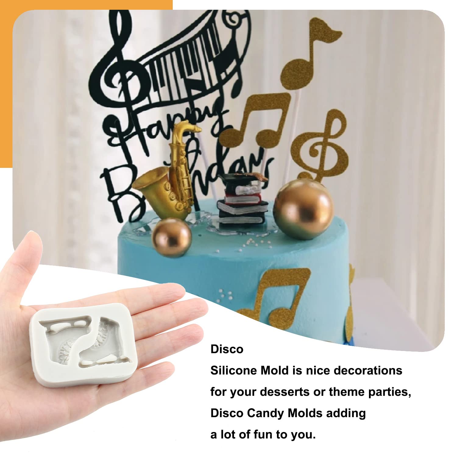 Sijiangmold Ice Skates Fondant Molds Boombox Microphone Radio Guitar Saxophone Silicone Mold For Disco Party Cake Decorating Cup
