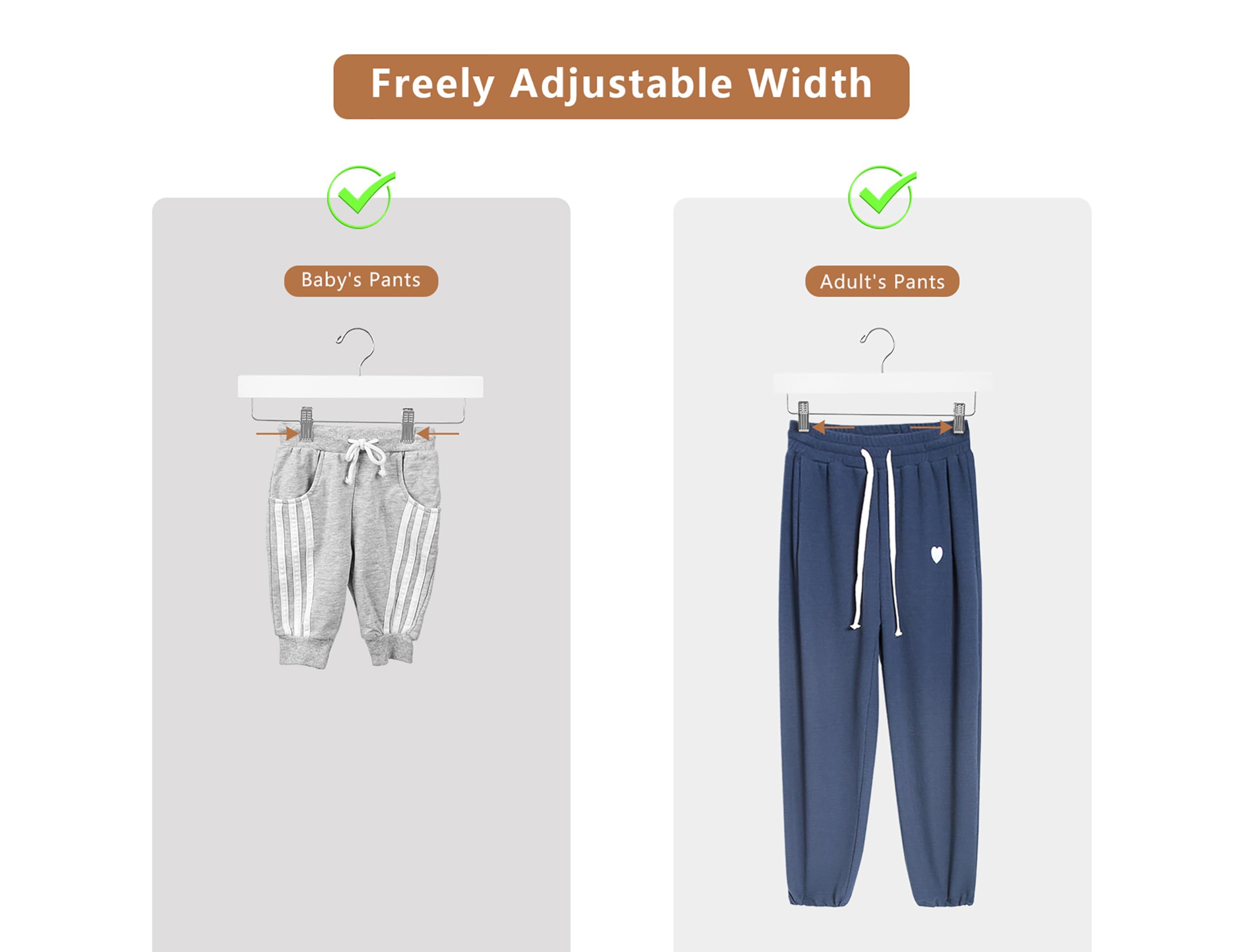 Wooden Pants Hangers, Solid Wood Bottom Jeans Skirt Hanger With 2-Adjustable Clips Anti Rust Hook Pack Of 10 (White)-Hl01Wp