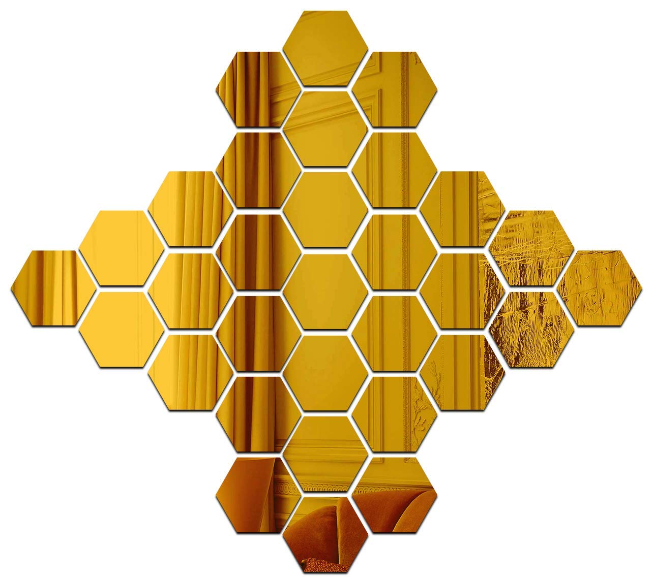 Wall1Ders Hexagon 30 Golden 10 Butterfly Mirror Stickers For Wall, Mirror Stickers For Wall, Acrylic Stickers, Wall Mirror Stick