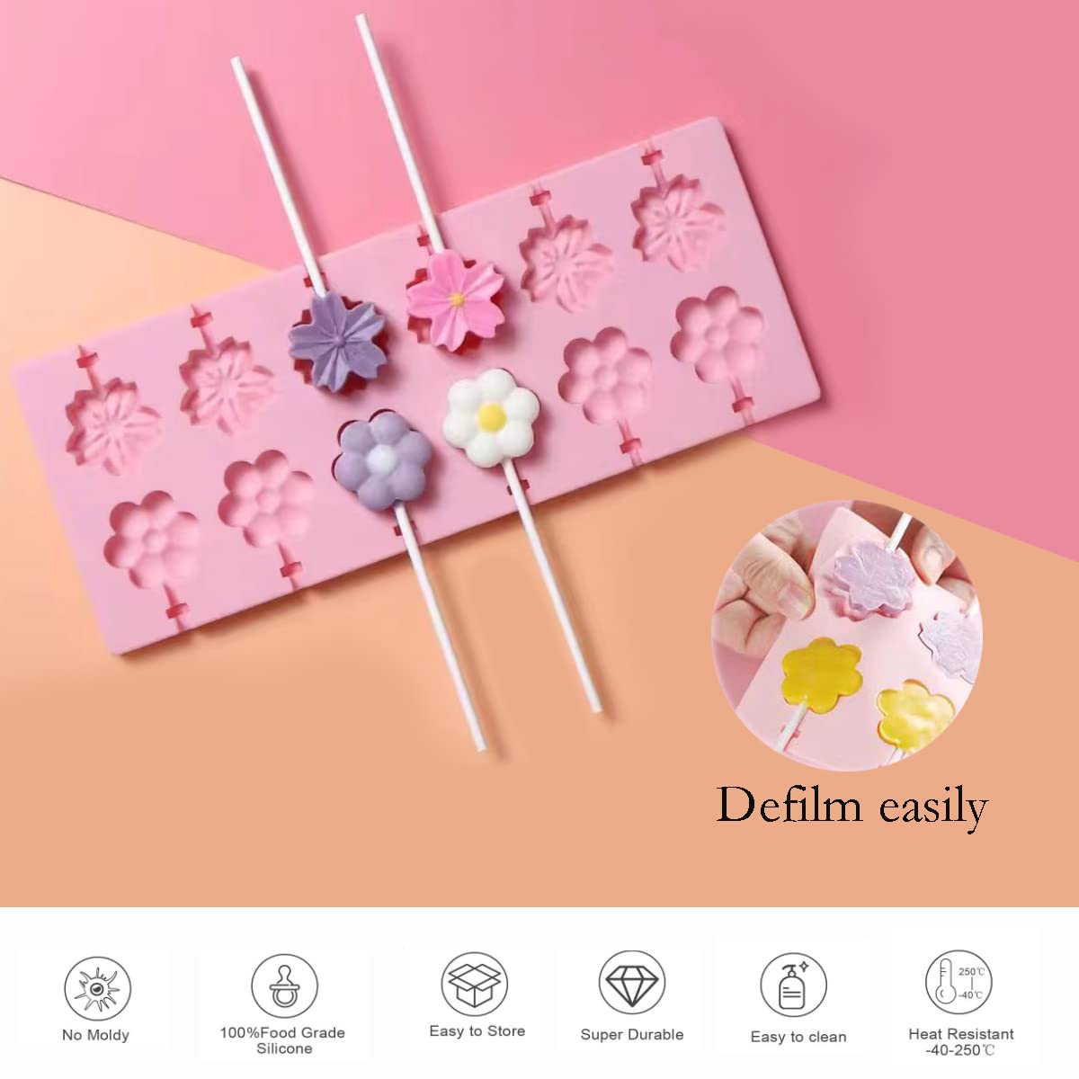 Hlcm Silicone Flower Lollipop Mold - Chocolate Lollipop Mold Can Be Used To Make A Variety Of Handmade Candies Such As Chocolate