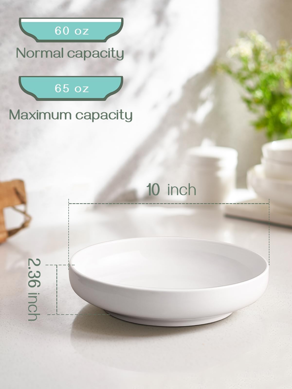 Dowan Pasta Bowls, 65 Oz Serving Bowls For Wedding, 10 ' ' Large Salad Bowls Set Of 2, Ceramic Shallow Bowl Plates, Serving Dish