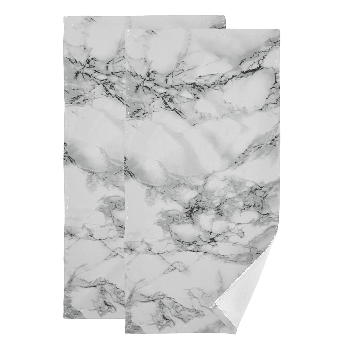Giwawa Marble Hand & Face Towels 2 Pcs Absorbent White Marble Prints Soft Stone 28.3X14.4In