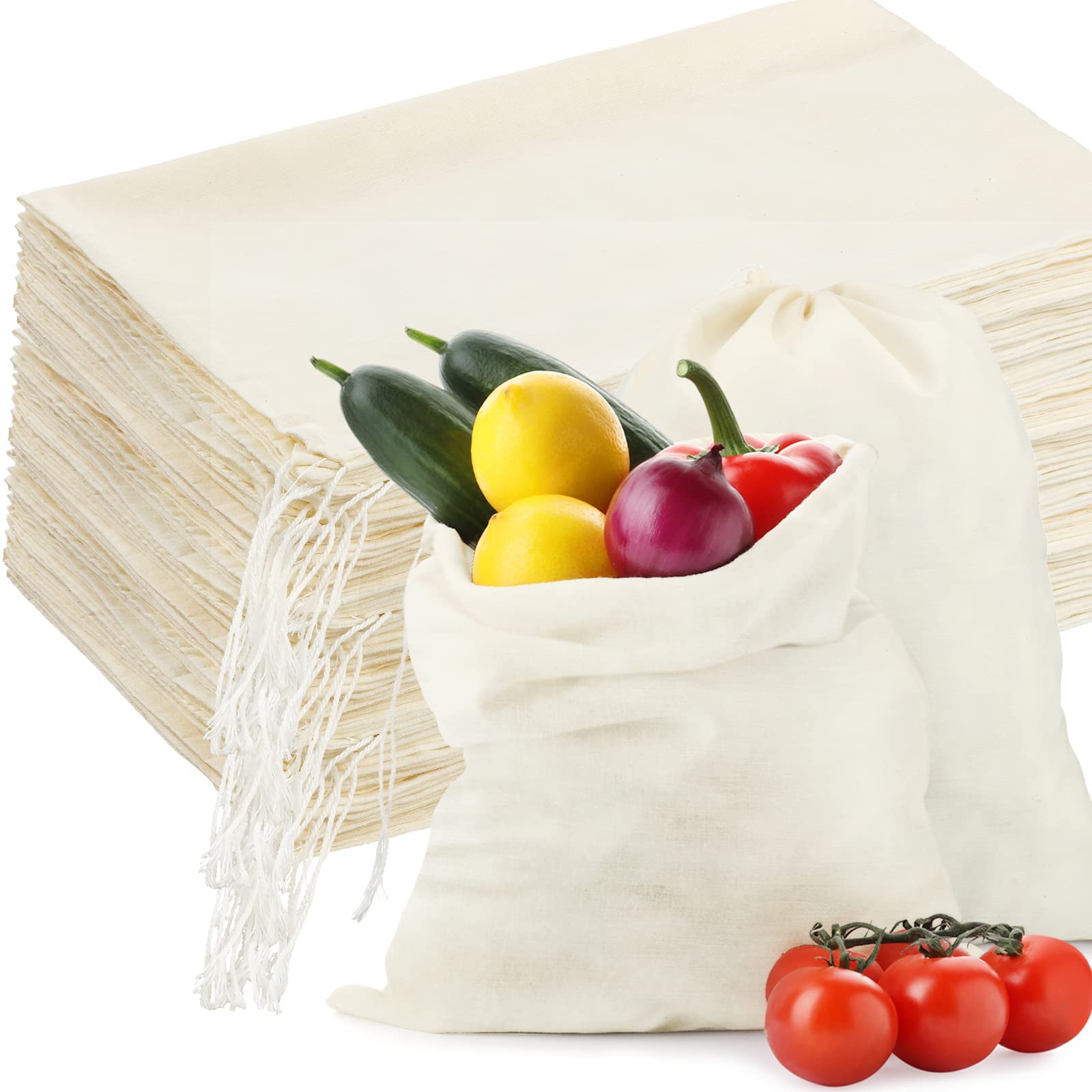 Tatuo 50 Pcs 12 x 15 Inches Cotton Bags with Drawstring Large Reusable Produce Bags Linen Empty Storage Pouches Canvas Fabric Sa