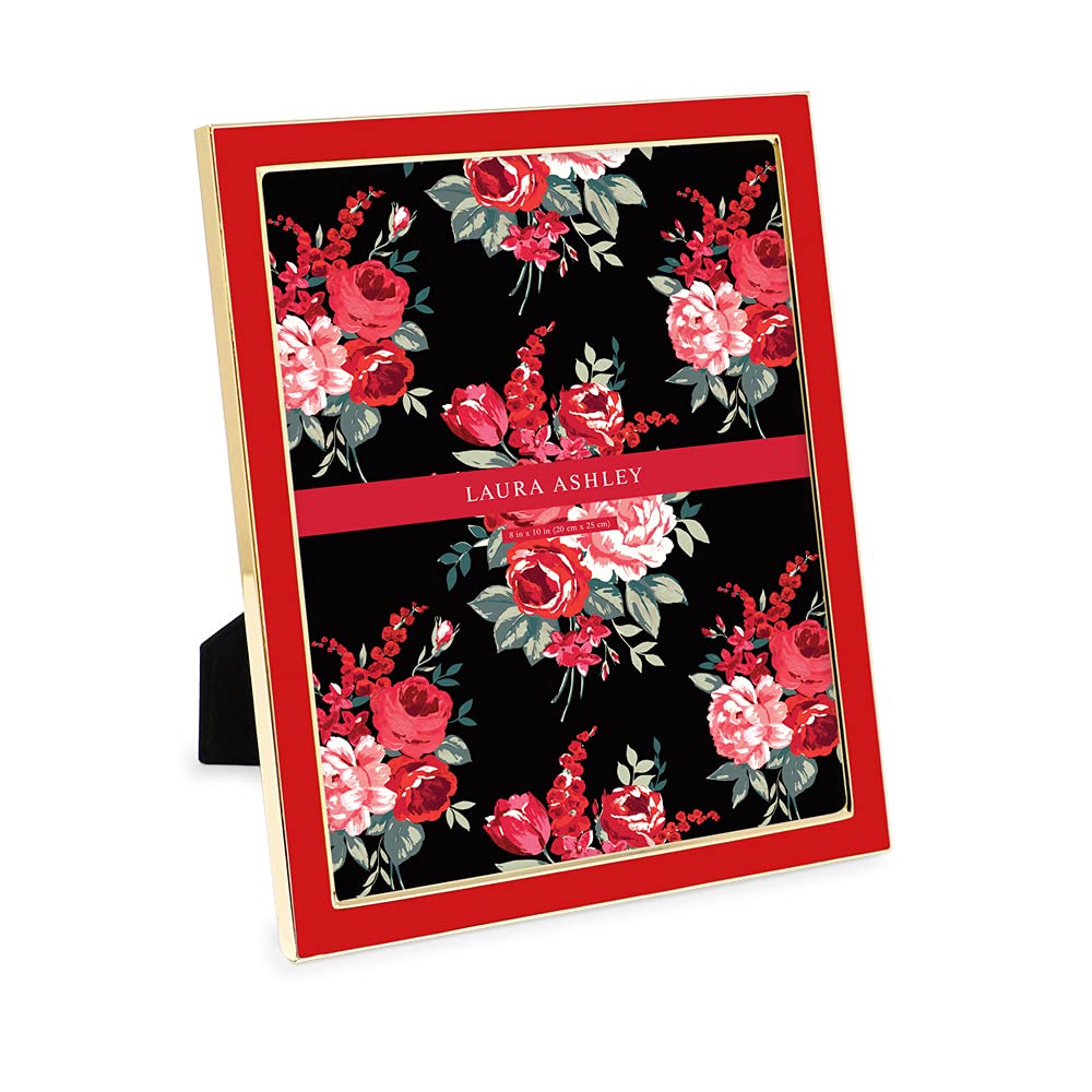 Laura Ashley 8x10 Red Enamel Picture Frame, Gold Metal Edge with Easel, for Countertop, Counterspace, Tabletop Display, Bookshel