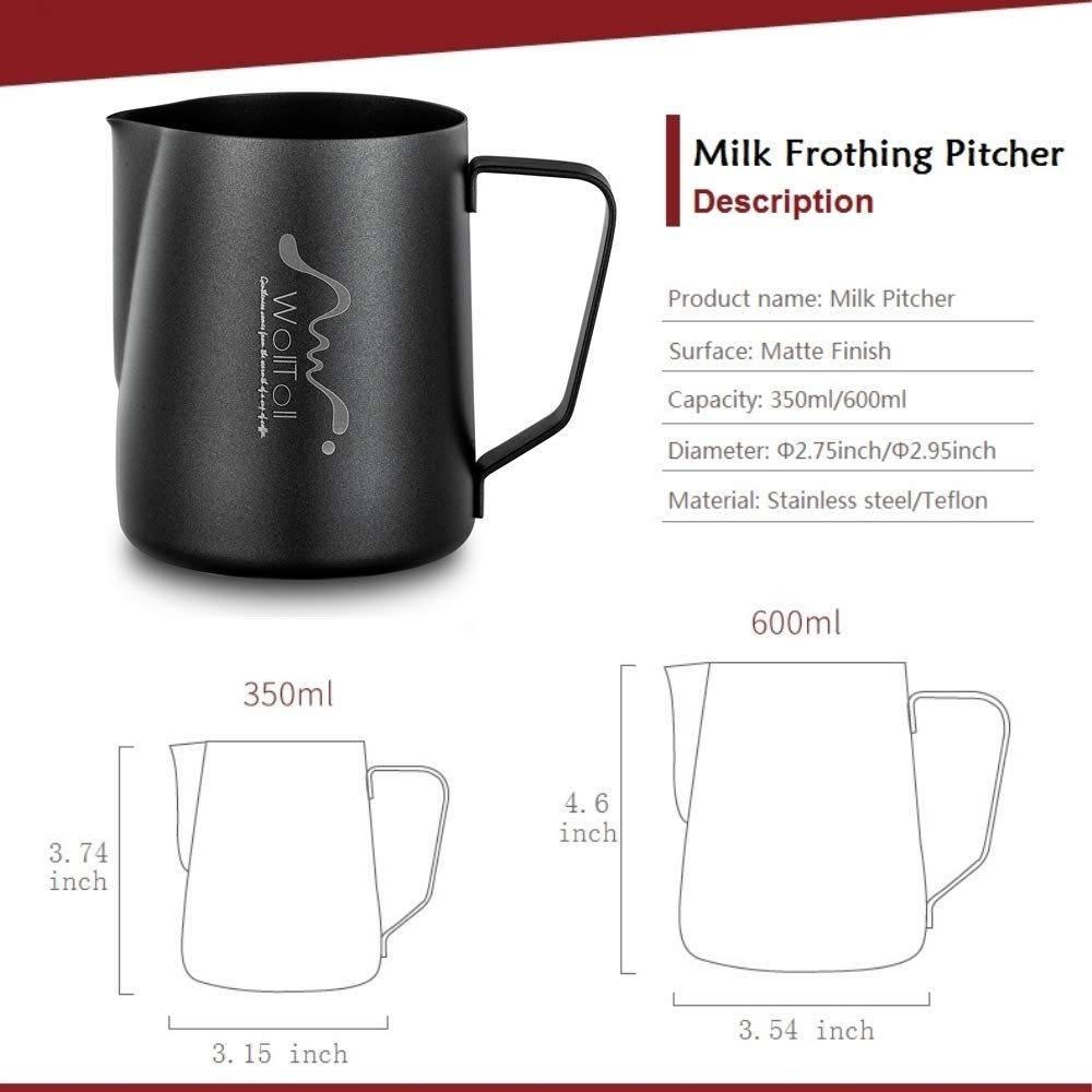 Milk Frothing Pitcher, Stainless Steel Creamer Non-Stick Coating Frothing Pitcher 12 Oz (600 Ml), Matte Finish