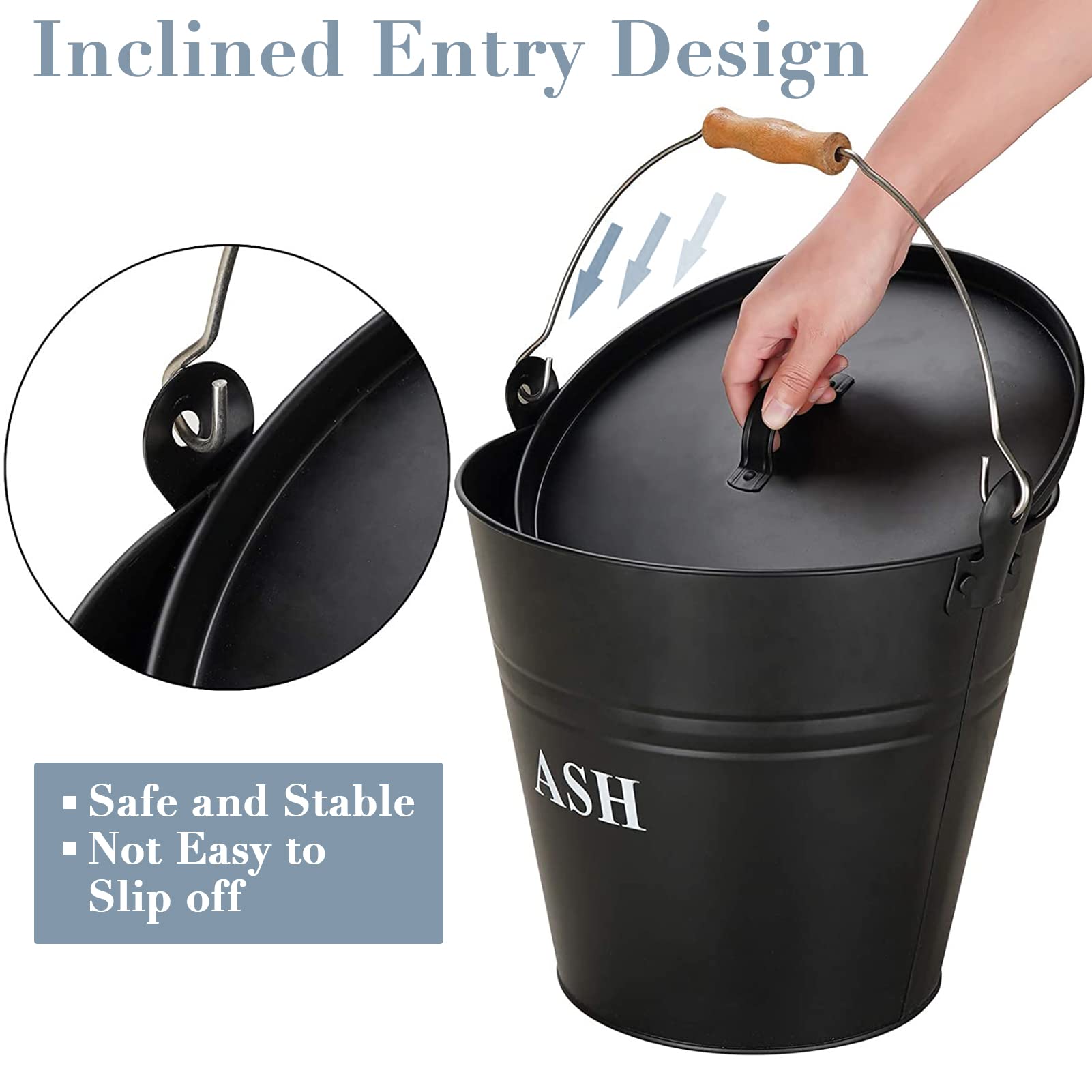 Ash Bucket With Lid, Shovel, And Broom, 3.5-Gallon Metal Bucket With Lid, Fireplace Ash Bucket, Coal Bucket For Wood Stove Acces