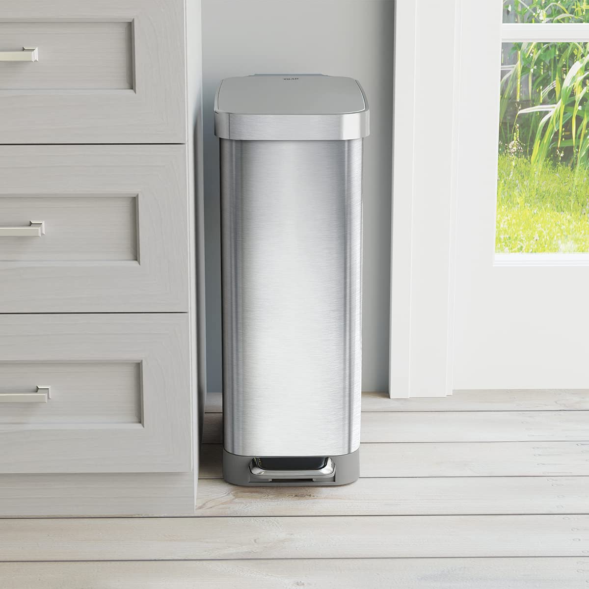 Glad Slim Trash Can With Clorox Odor Protection - Narrow Kitchen Garbage Bin With Soft Close Lid, Step On Foot Pedal And Waste B