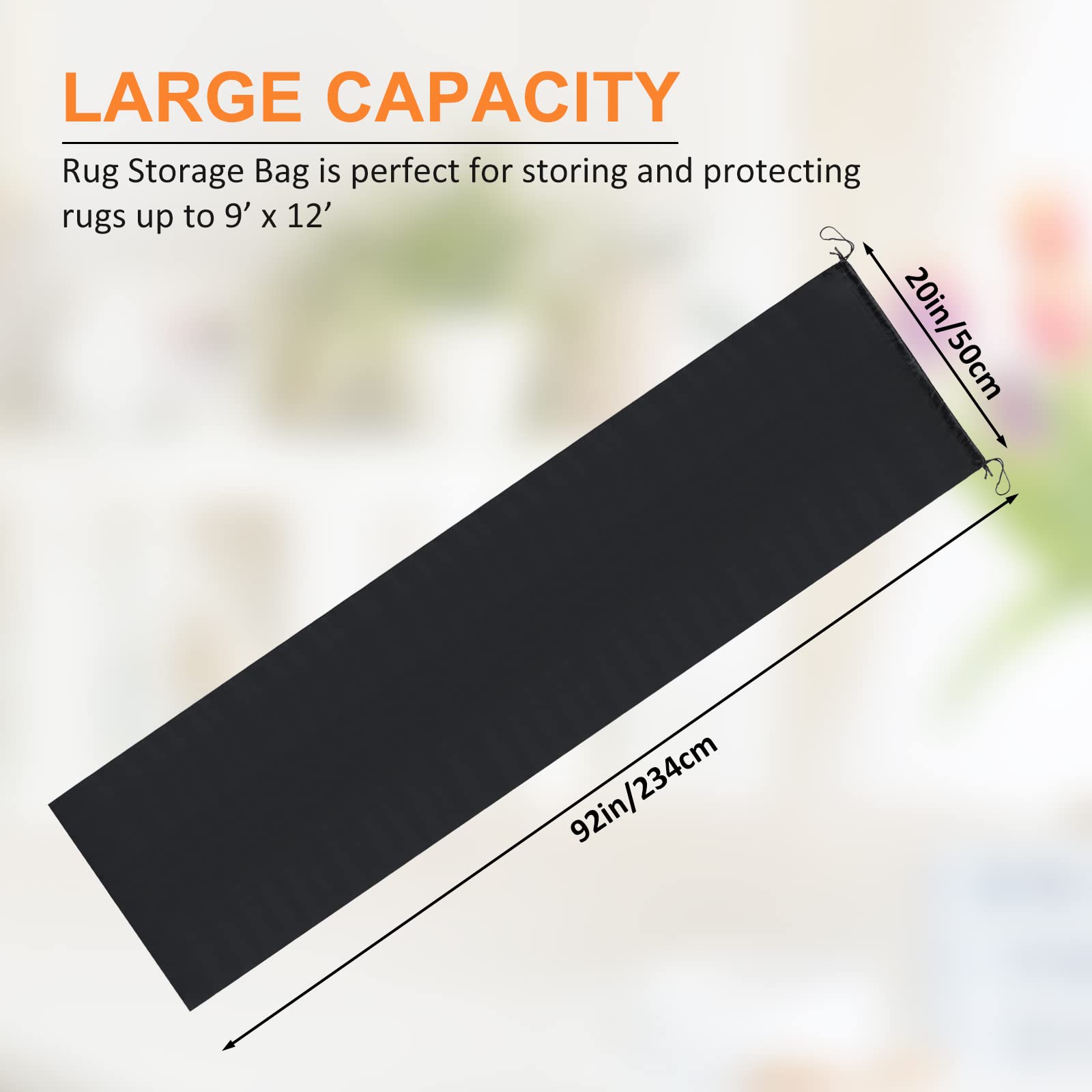 Jumbo Rug Storage Bag For Rugs Up To 6 X 9 Ft, Protection For Rolled Rug 20 X 92 Inch, Large Nylon Drawstring Rug Storage Bag(92