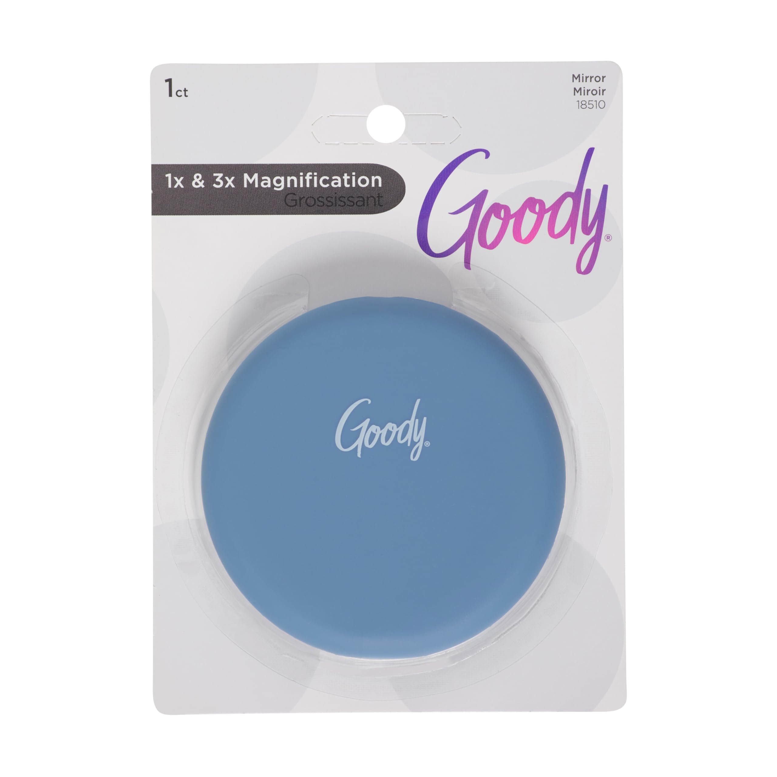 Goody Compact Mirror - Blue, Double-Sided Easy-Grip Magnifying Mirror With 1X & 3X Magnification, Lightweight Travel Makeup Mirr