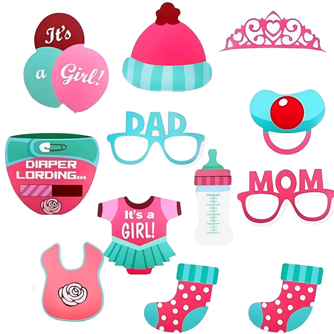 Wanna Party Its a Girl Arrival Photo Booth Props its a Girl Photoprops 12 Pieces  Baby Shower Photoprops, Decorations, Gifts,