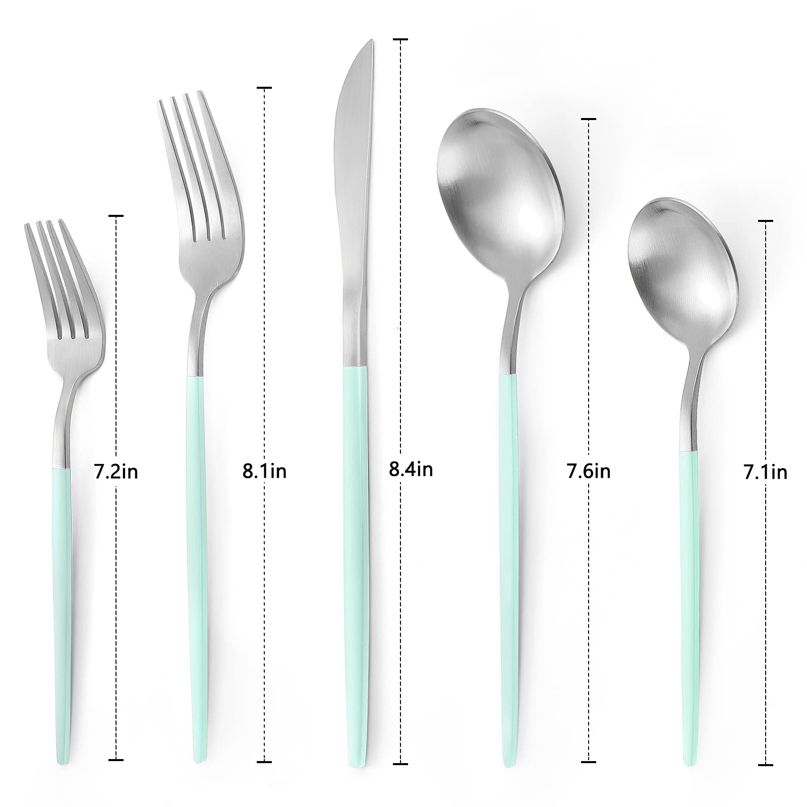 VANVRO Matte Green Silver Silverware Set  20-Piece Stainless Steel Flatware Set  Satin Finish tableware Cutlery Set  Service for 4  Home and Restaurant  Dishwasher Safe
