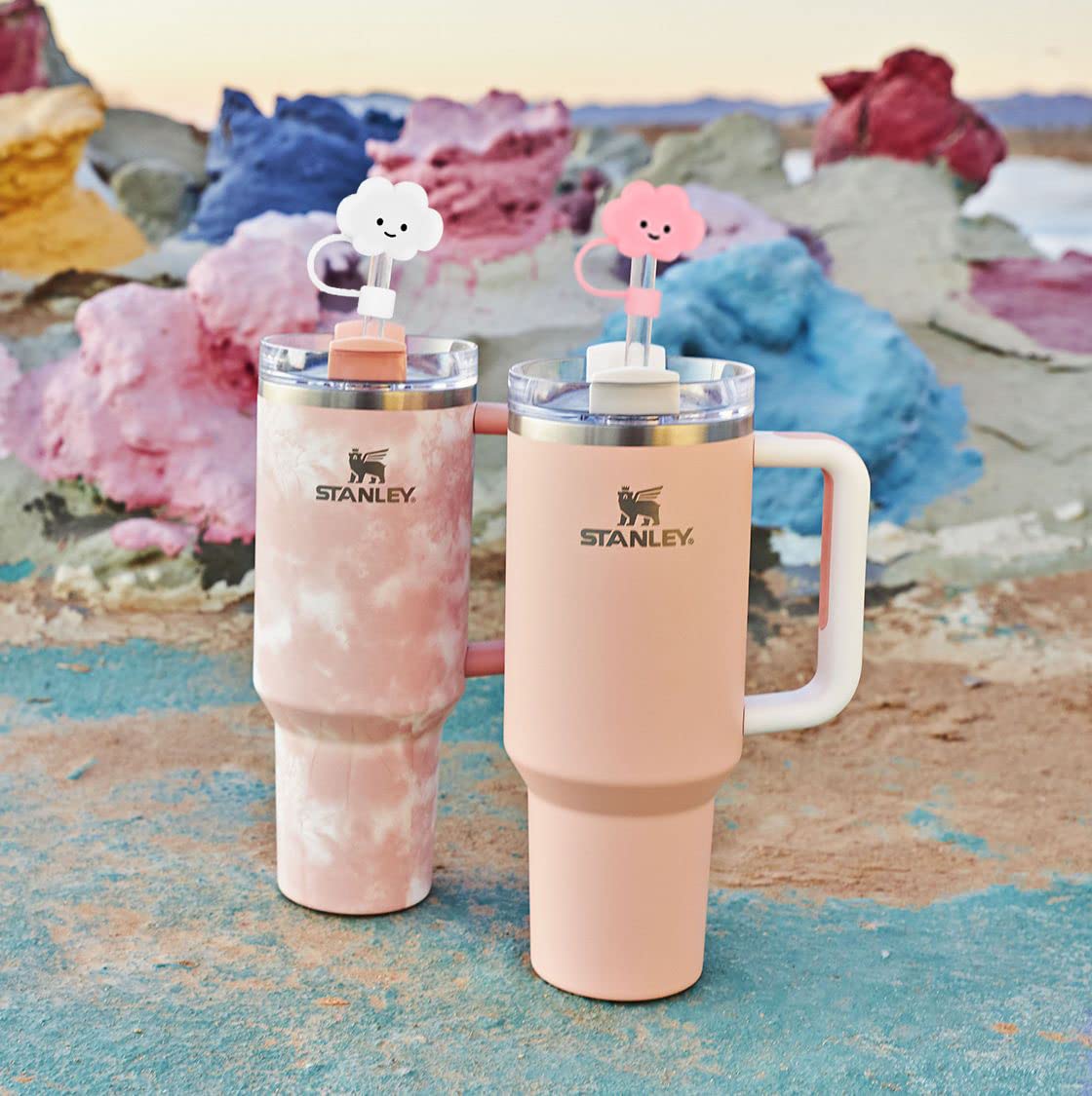 10Mm Straw Cover, 6Pcs Straw Covers Cap For Stanley Cup 40 Oz 30 Oz Food Grade Silicone Cute Large Cloud Flower Straw Topper Tip