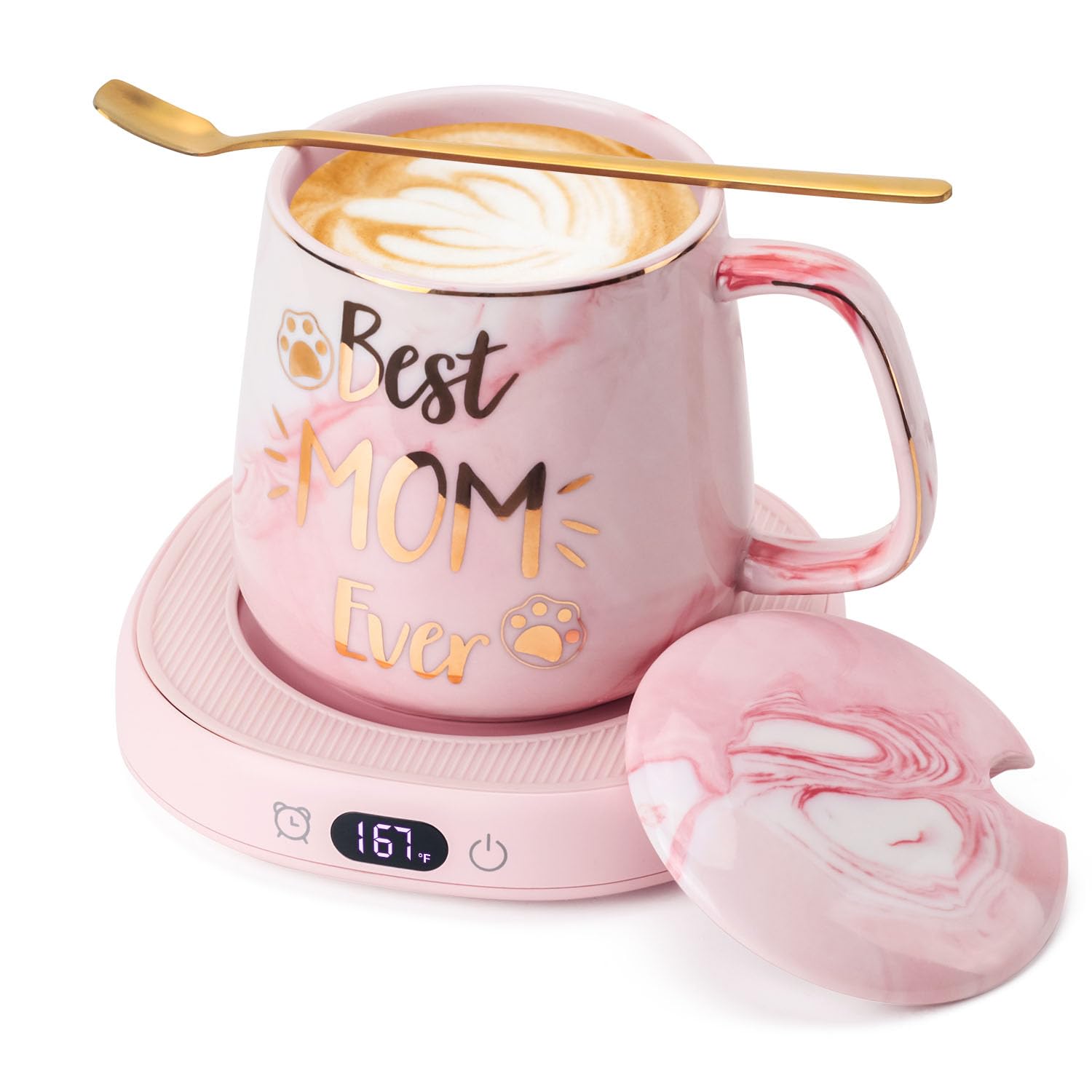 Coffee Mug Warmer & Best MOM Ever Mug Set, Electric Cup Warmer for Desk, Beverage Warmer with 4 Temperature Setting, 8H Auto Shu