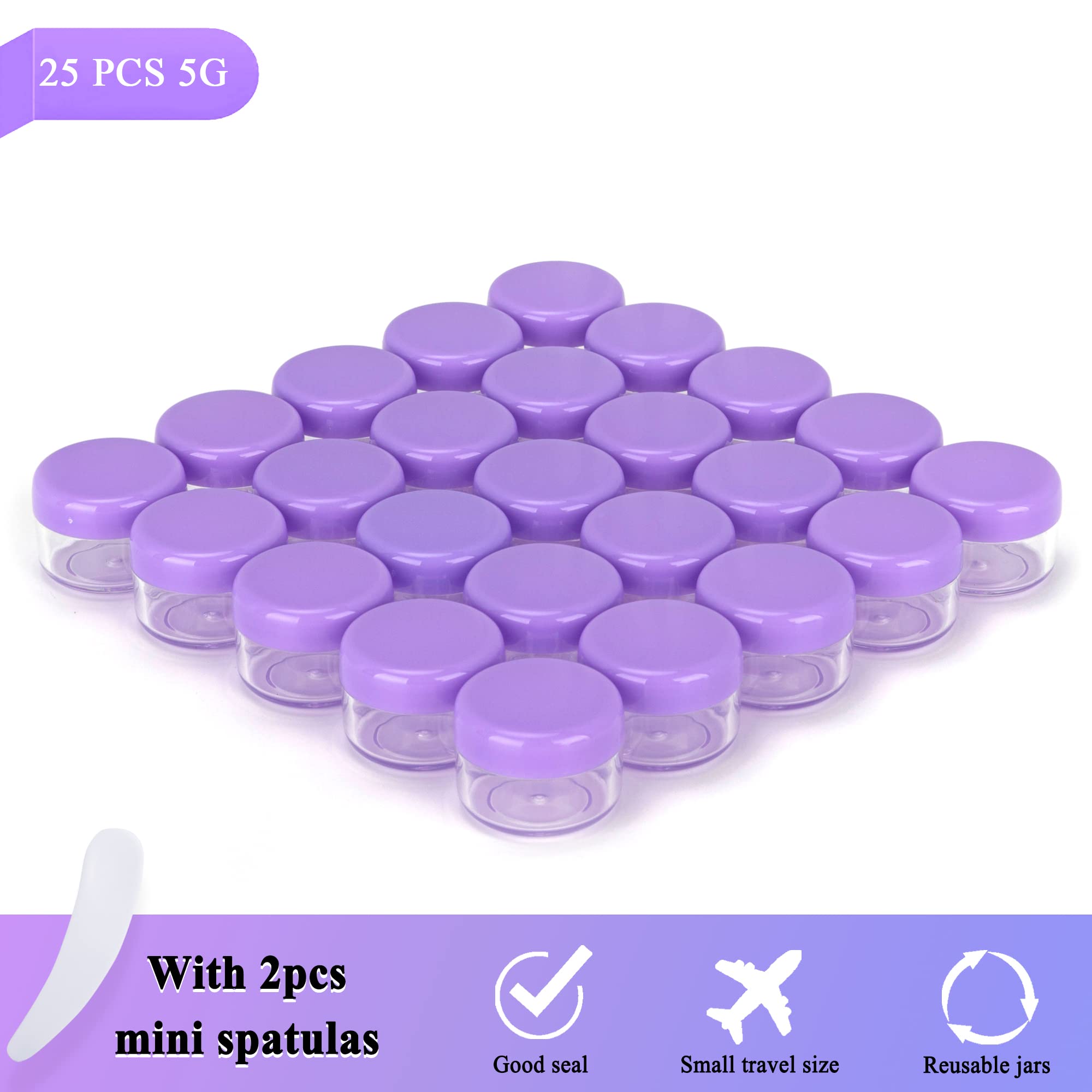 25Pcs 5 Gram Sample Containers, 5Ml Empty Jars With Lids, Small Cosmetic Containers, Mini Sample Jars With 2Pcs Mini Spatulas Fo