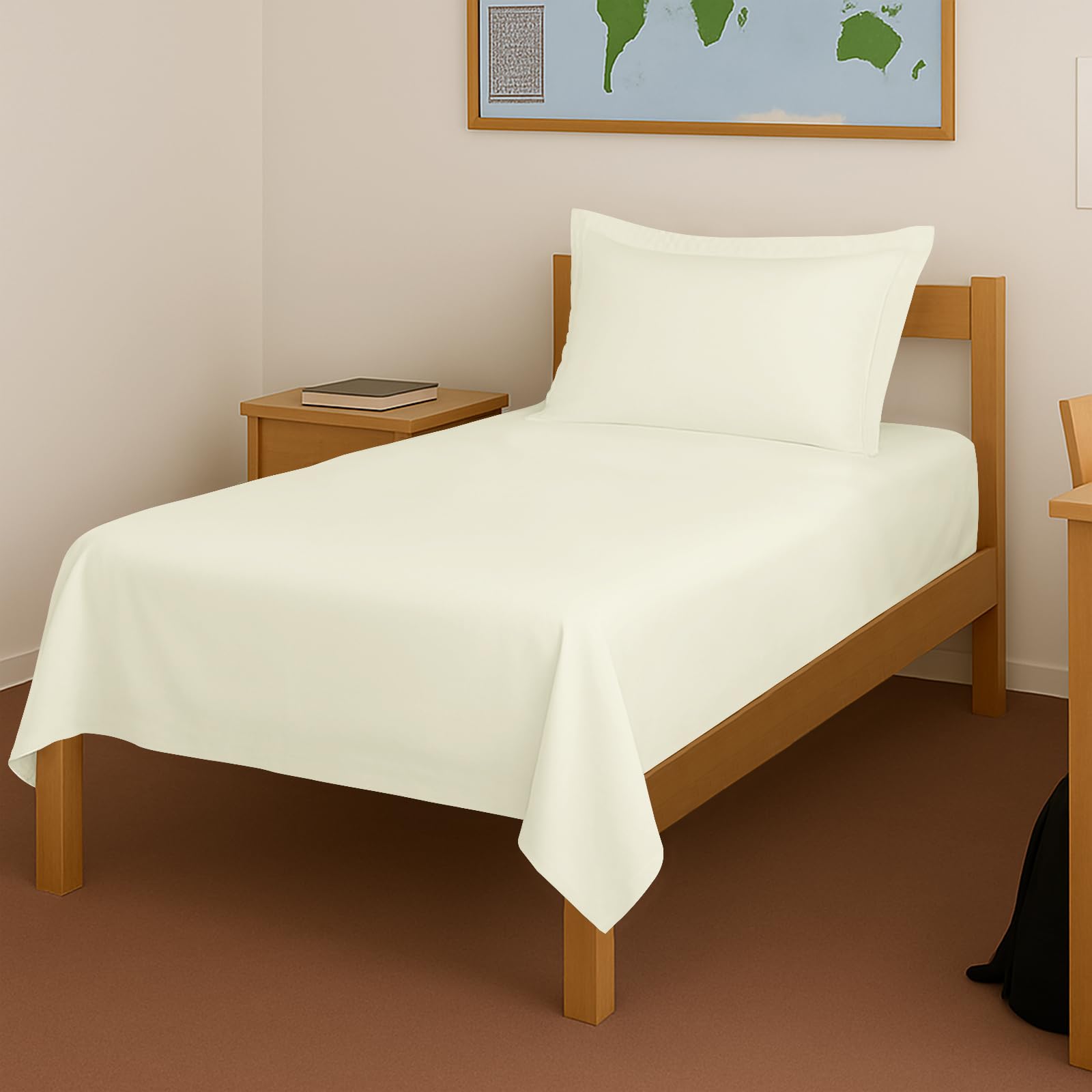 Pizuna 100% Cotton Bedsheet Single Off White, 400 Thread Count Long Staple Combed Cotton Flat Bedsheets 60 X100 Inches With 1 Pi