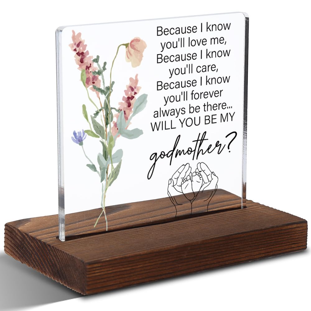 Godmother Request Acrylic Plaque, Heartfelt Gift for Godmother Invitation, Meaningful Gift for Special Loved Ones, Floral Waterc