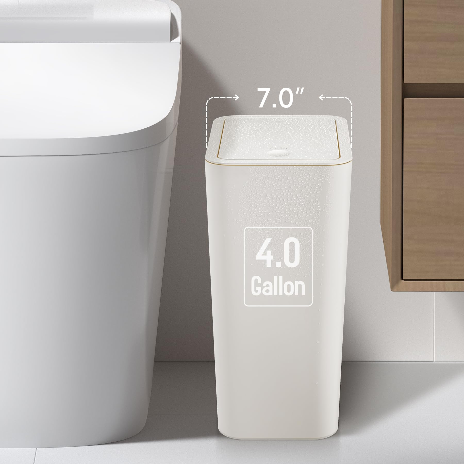 TIPGO Bathroom Trash Can with Lid, 4 Gallon / 15 Liter Small Garbage Can, Press Top Bin, Plastic Wastebasket with Pop-Up Lid for