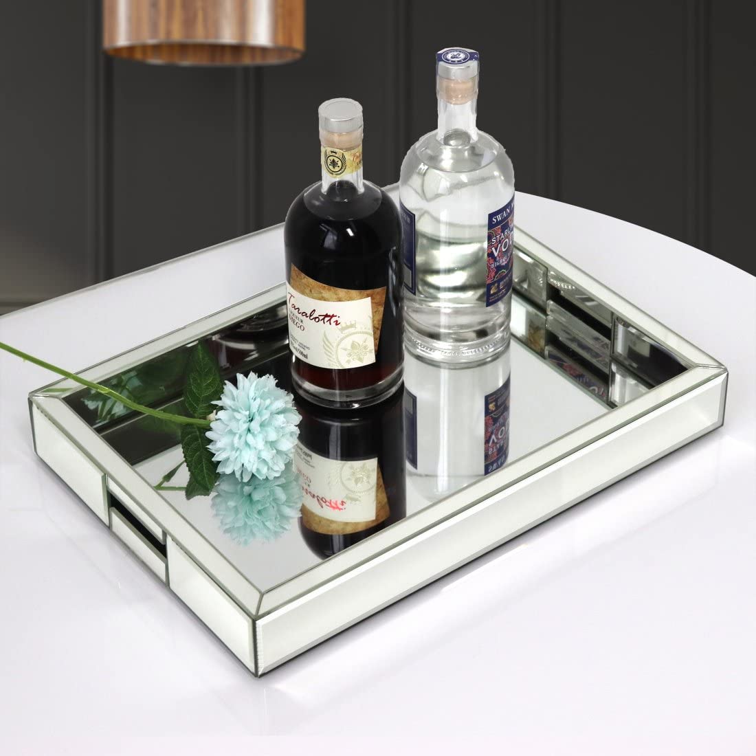 Rectangle Silver Mirror Decorative Tray Size 11?Length x 14?Width x 2?Height  Mirrored Vanity Organizer with Hand  Markup Perfume Jewelry Tray for Bathroom Bedroom Dresser Coffee Table qmdecor