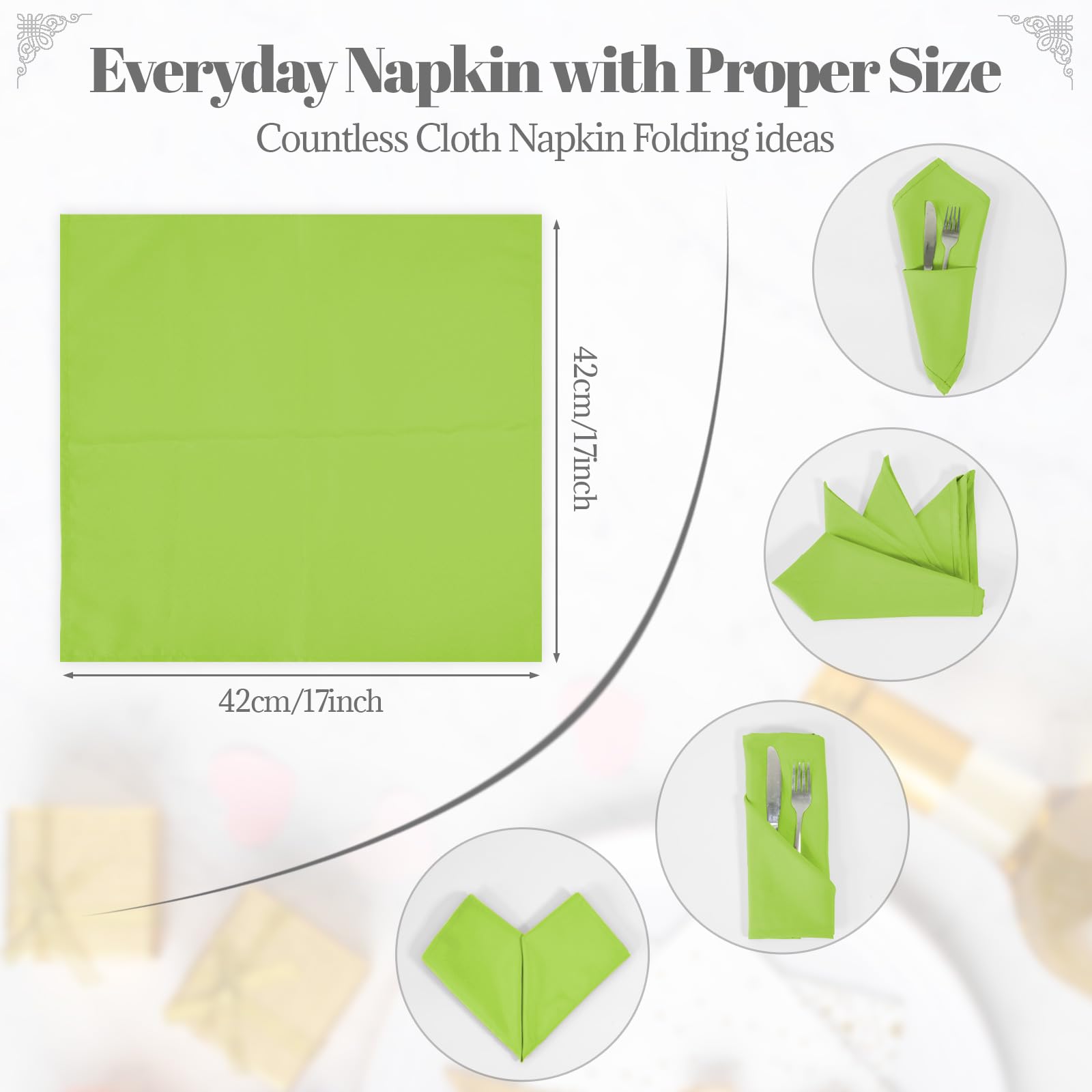 PLOYMONO Apple Green Heavy Duty Cloth Napkins - 17 x 17 Inch Solid Washable Polyester Dinner Napkins - Set of 8 Napkins with Hemmed Edges - Great for Weddings  Parties  Banquets Dinner & More