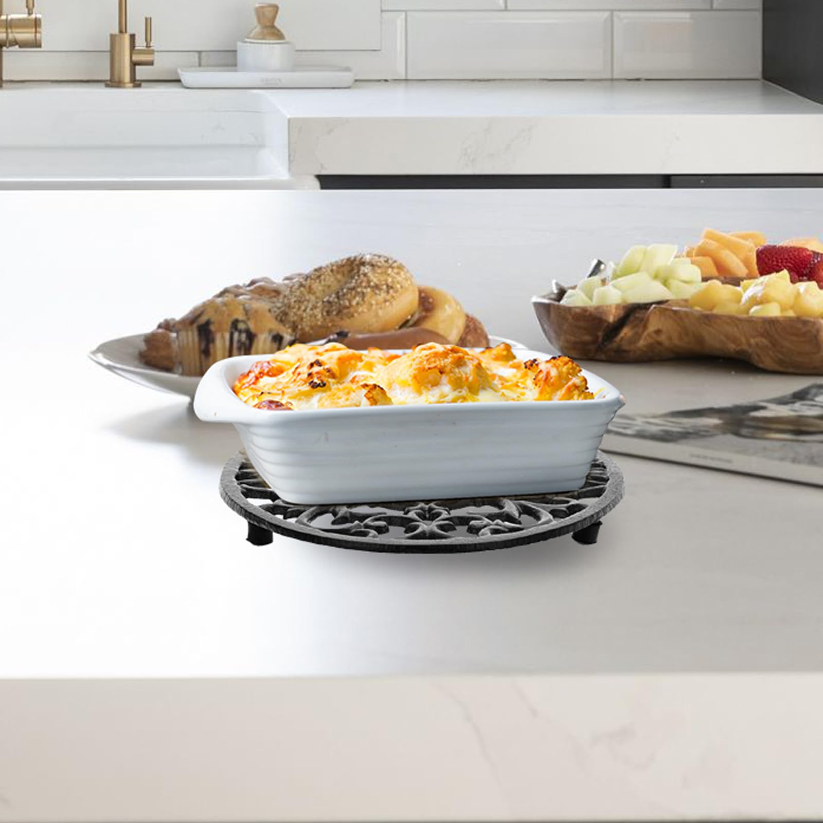 Sumnacon 1Pcs Oval Cast Iron Trivet - Antique Heat Resistant Metal Trivet For Hot Dish Pot Pan Teapot, Vintage Well Made Hot Pla