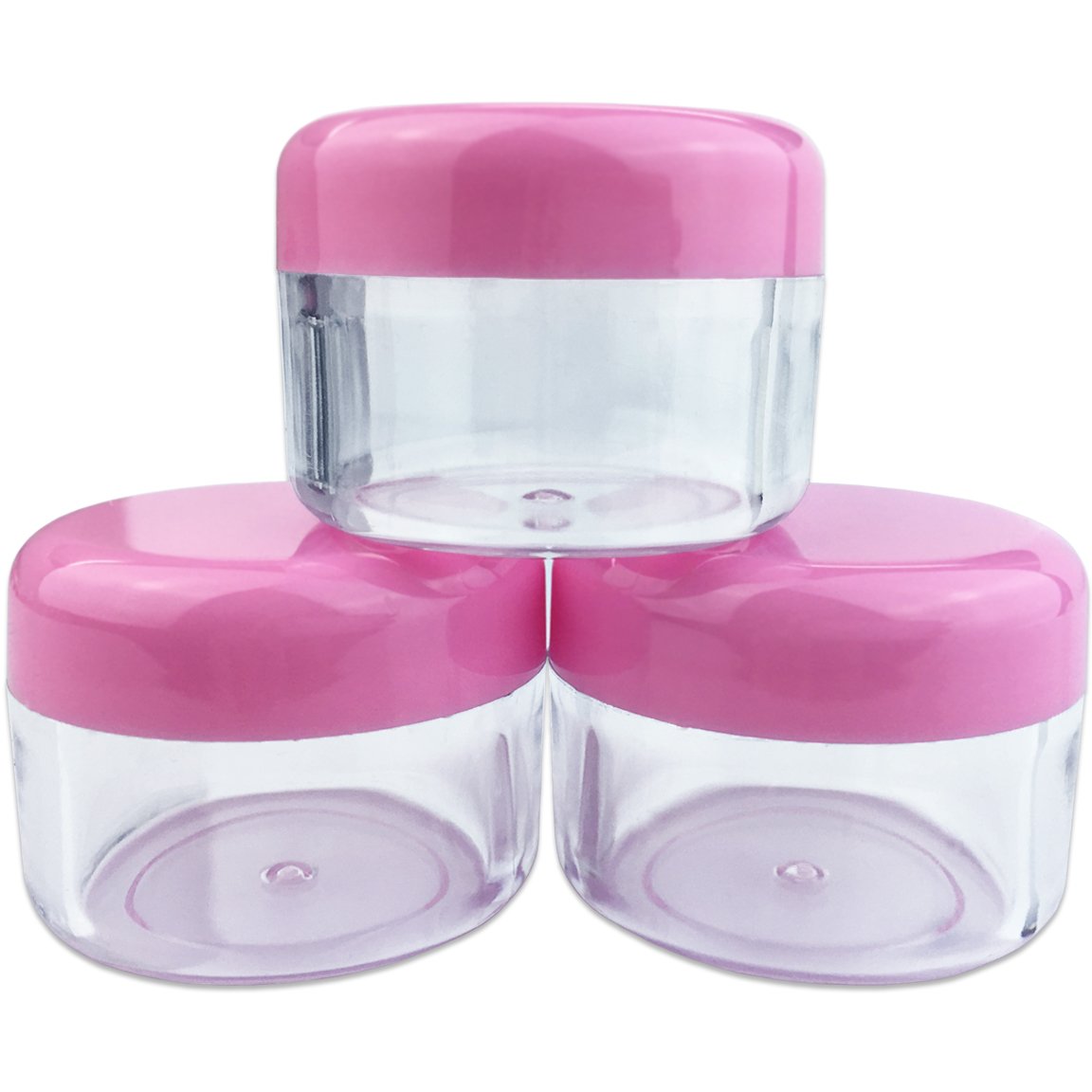 Beauticom 12 Pieces, 30 Gram 30 Ml (1 Ounce) Round Clear Refillable Empty Plastic Jars With Pink Screw Cap Lids For Storing Loos