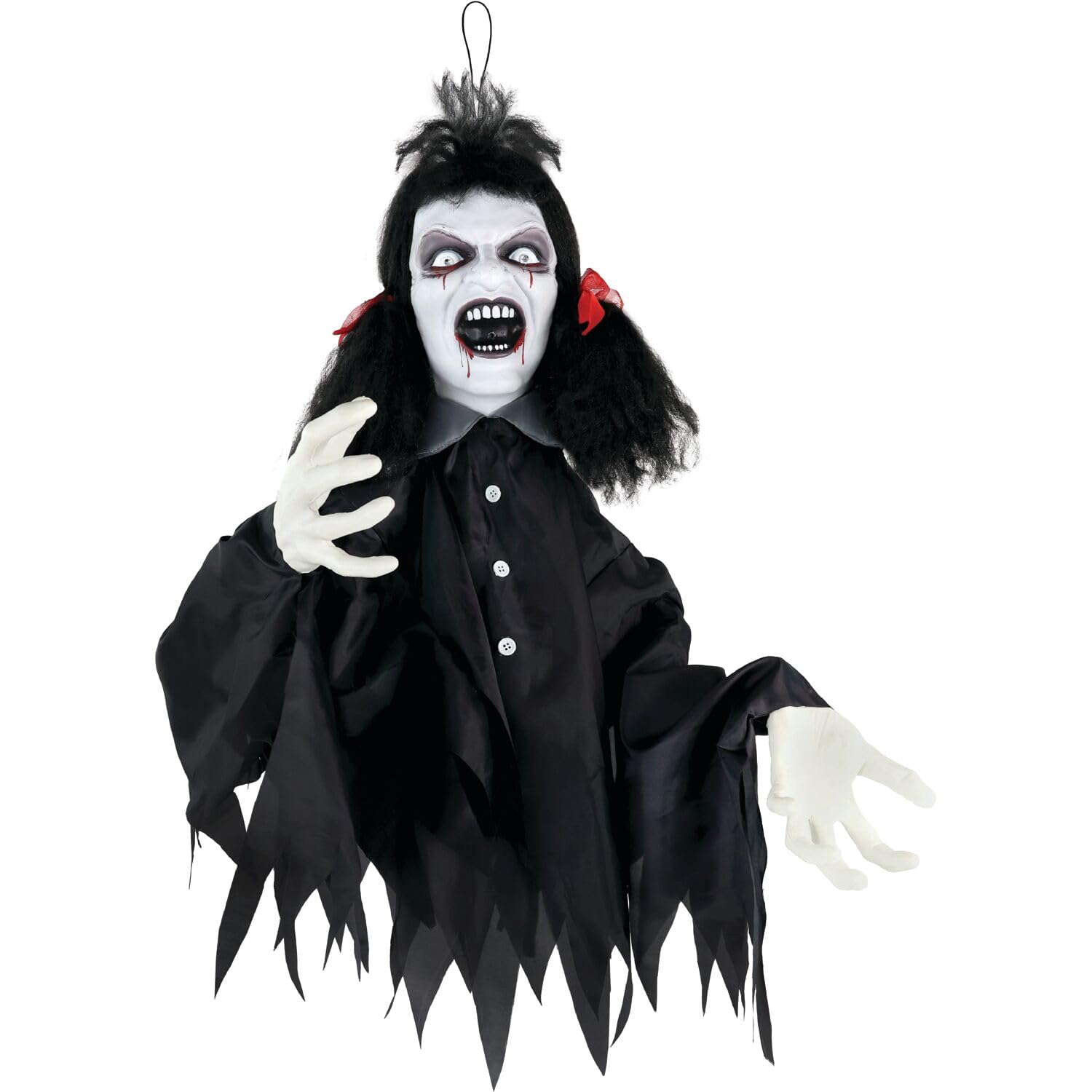 Haunted Hill Farm 20-in Animatronic Hanging Demon Girl Groundbreaker with Motion Activated Lights and Sound, Scary Battery-Opera