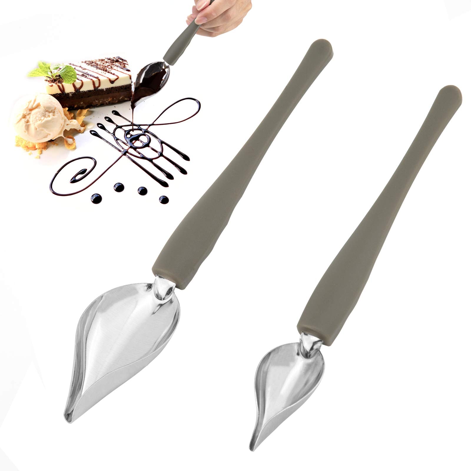 Luter 2Pcs Precision Culinary Drawing Decorating Spoons, Stainless Steel Saucier Drizzle Spoons With Tapered Spout For Decoratin